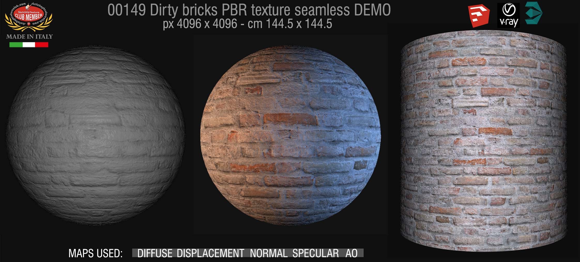 00149 Dirty bricks PBR texture seamless DEMO