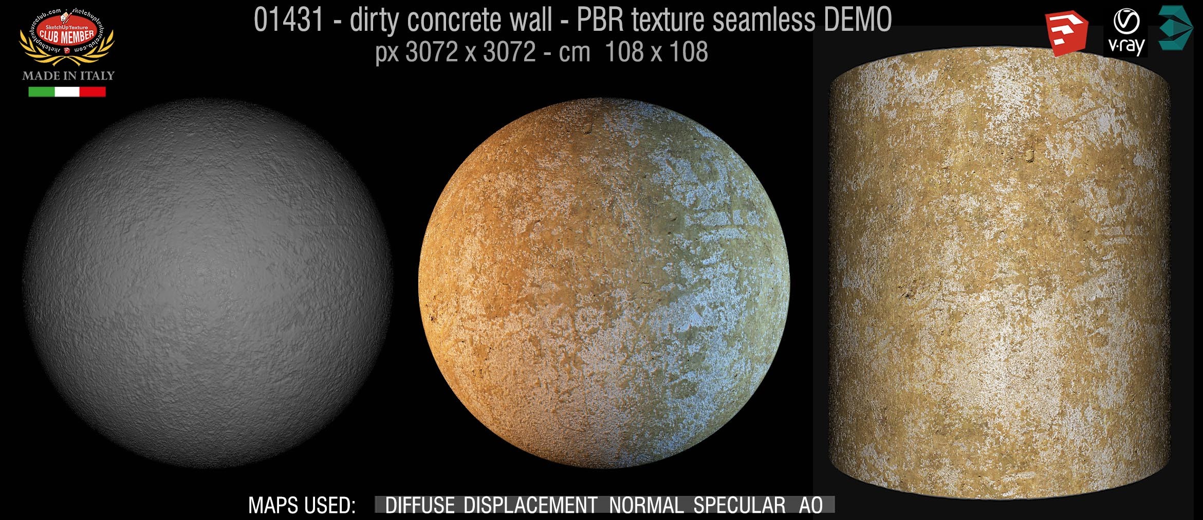 01431 Concrete bare dirty wall PBR texture seamless DEMO