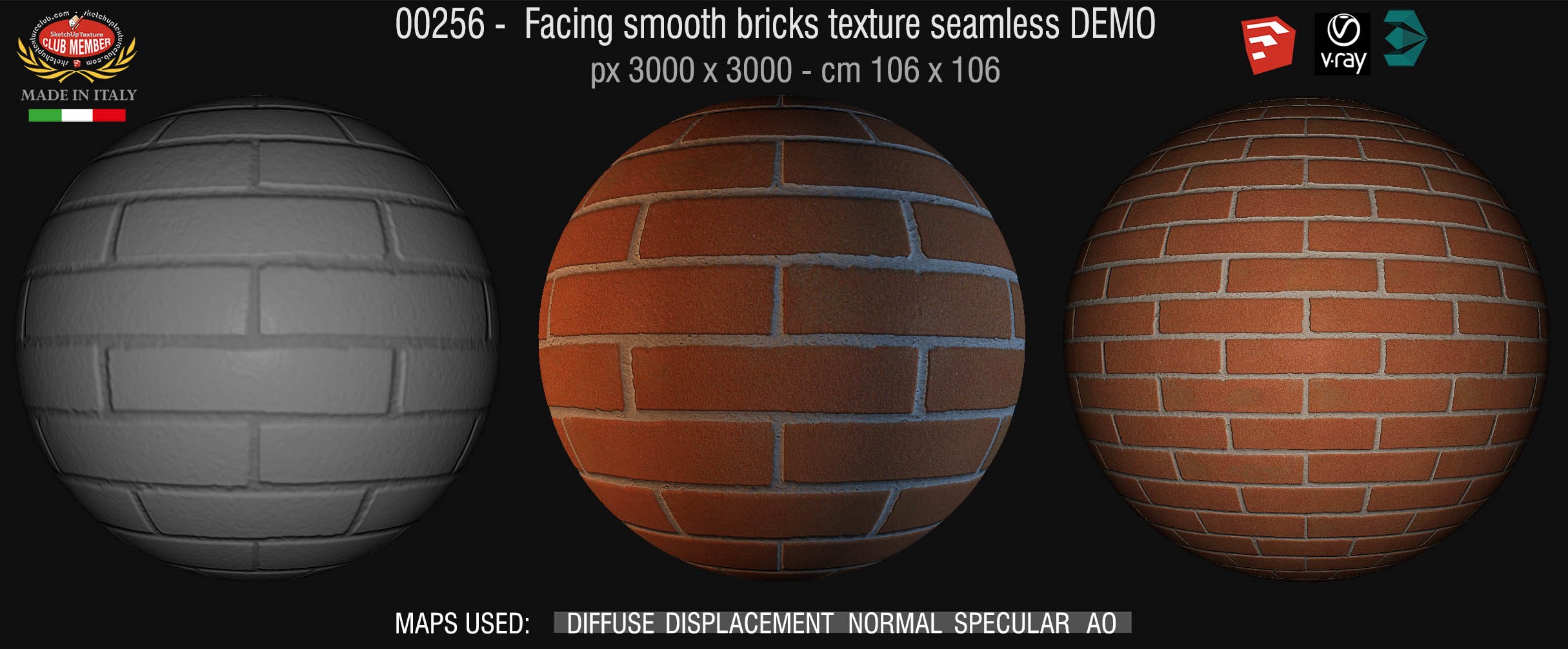 00256 Facing smooth bricks texture seamless + maps DEMO