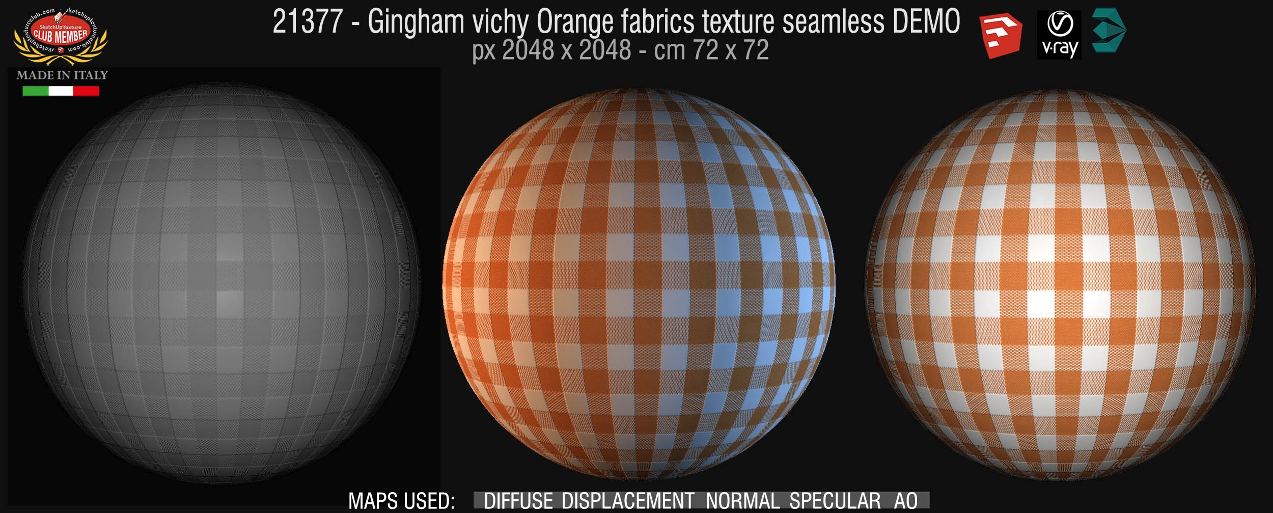 21377  Gingham vichy orange fabrics texture + maps DEMO