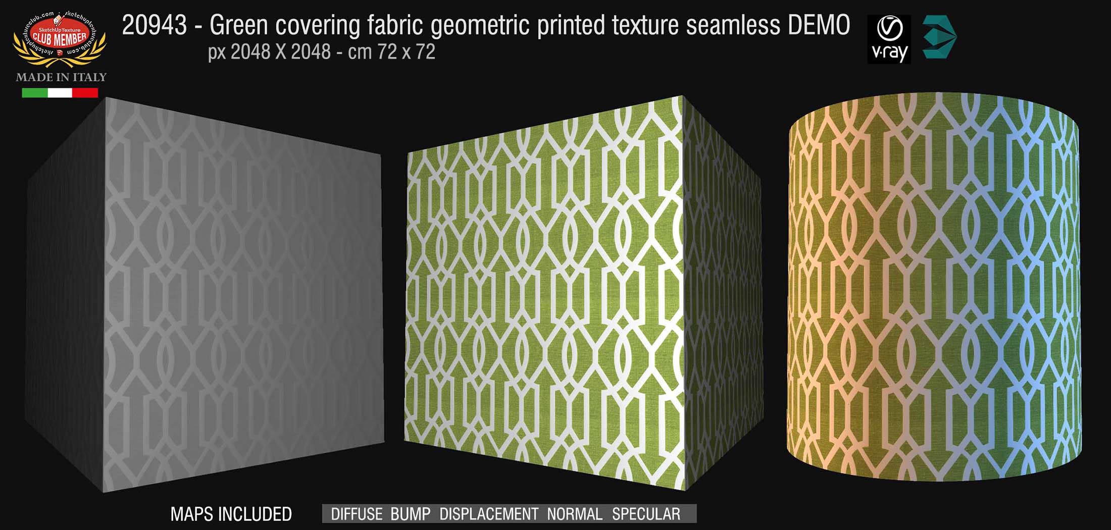 20943 Green covering fabric geometric printed texture + maps DEMO