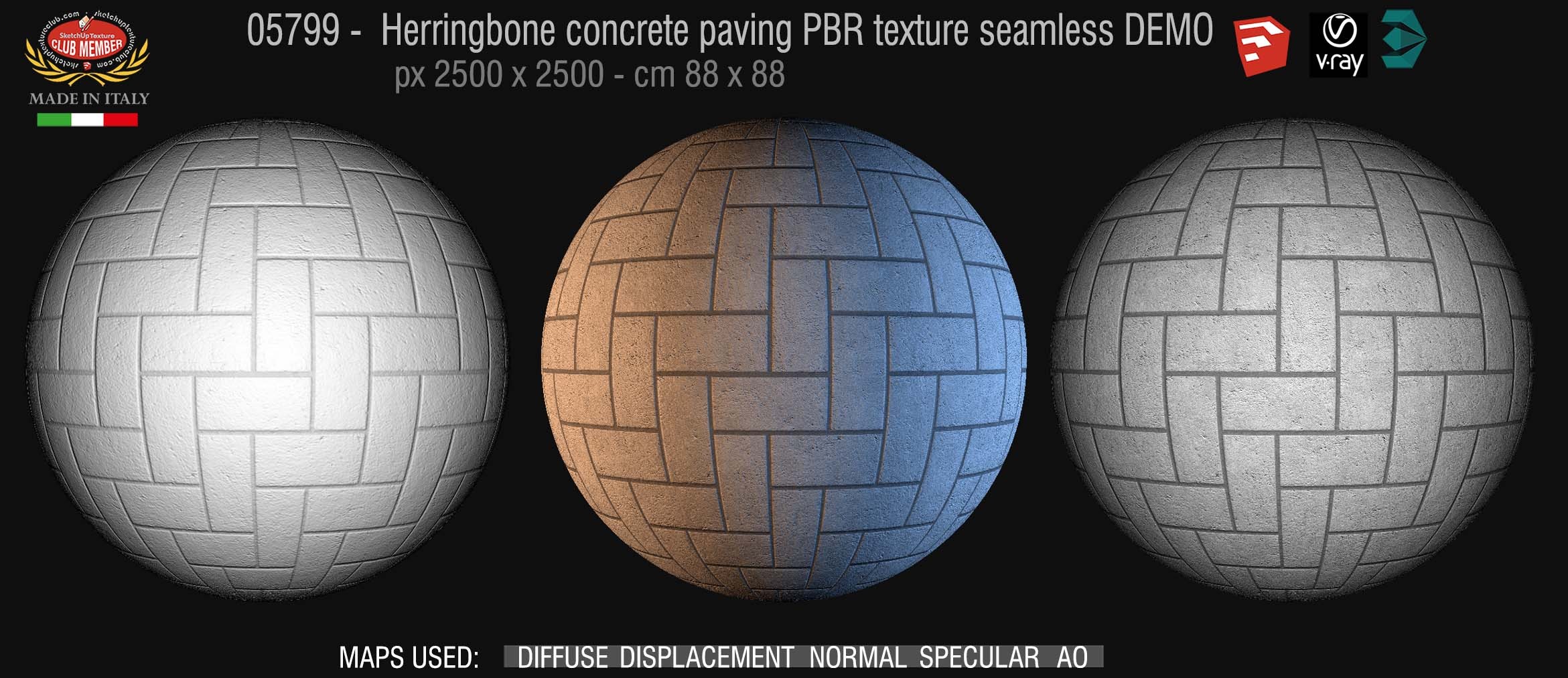 05799 Herringbone concrete paving PBR texture seamless DEMO