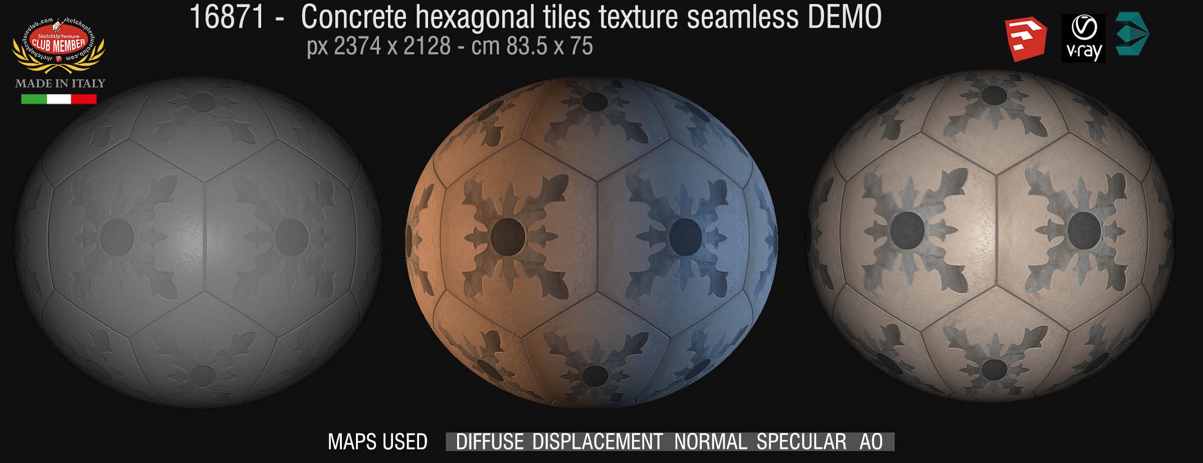 16871 Concrete Hexagonal tile texture seamless + maps DEMO