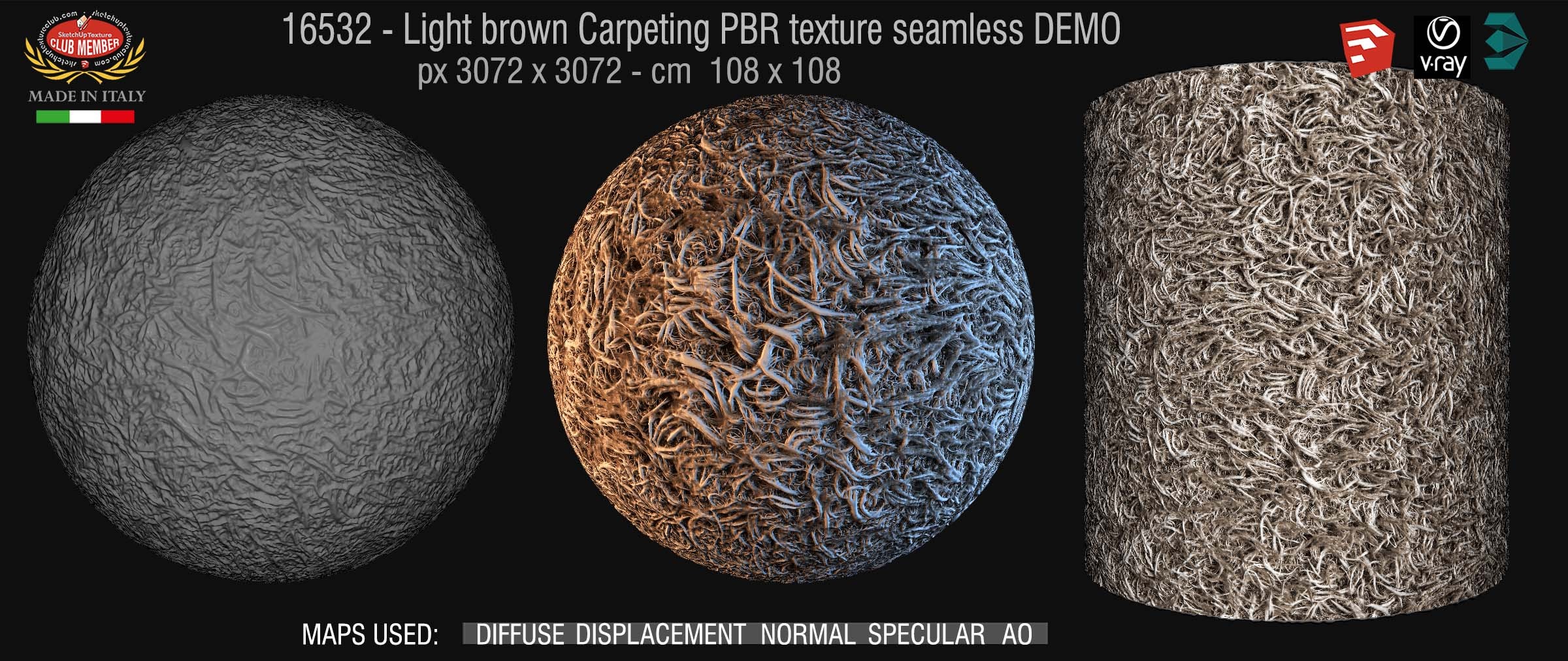 16532 Light brown carpeting PBR texture seamless DEMO