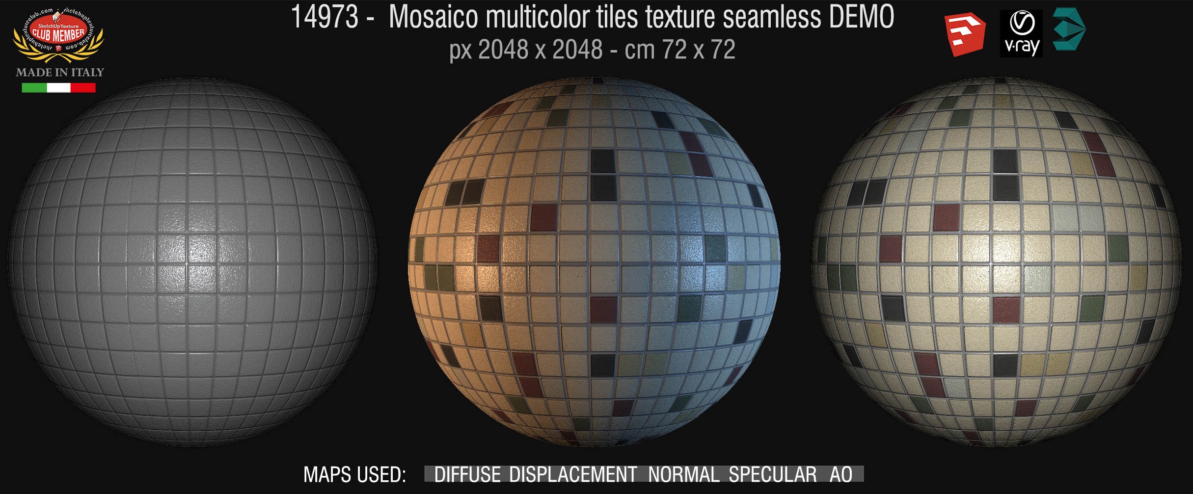 14973 Mosaico multicolor tiles texture seamless + maps DEMO