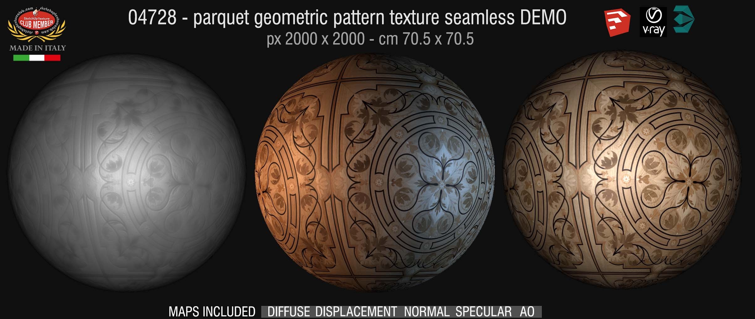04728 HR Parquet geometric pattern texture seamless + maps DEMO