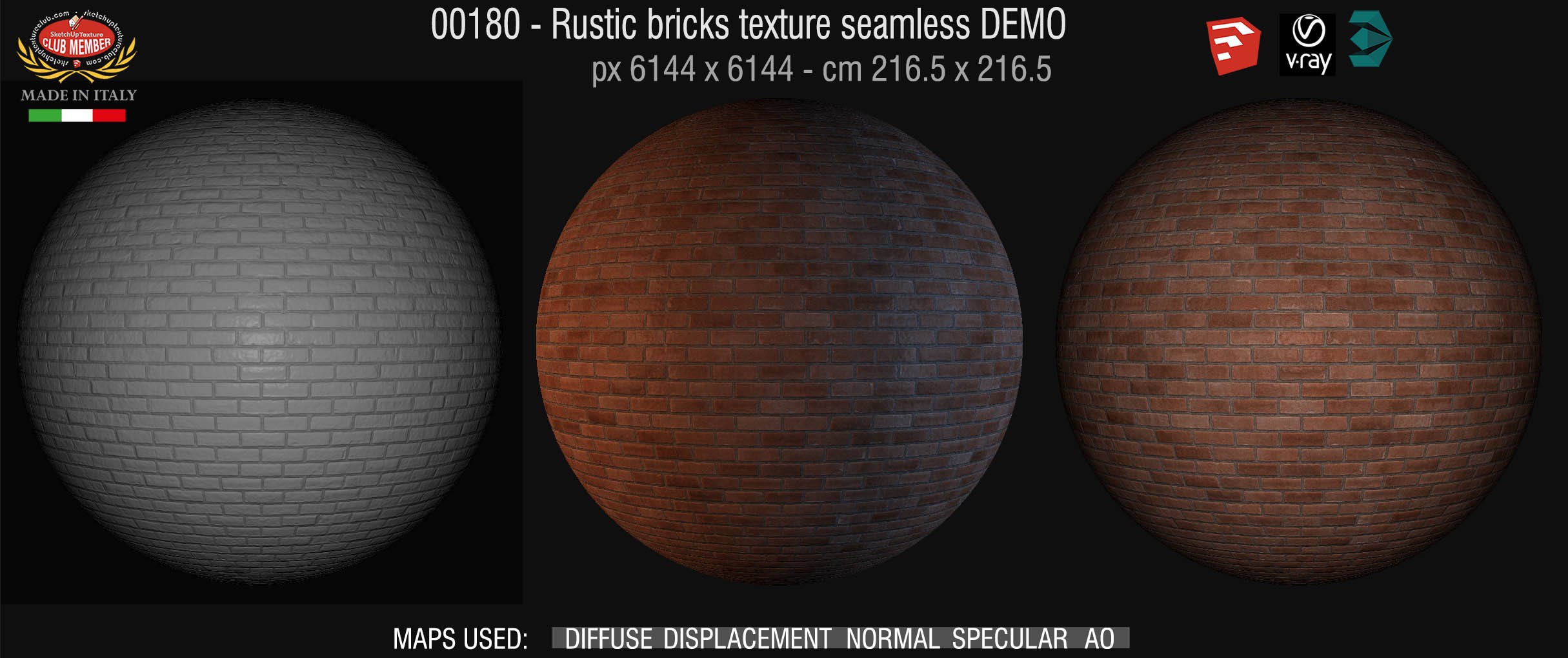 00180 Rustic bricks texture seamless + maps DEMO