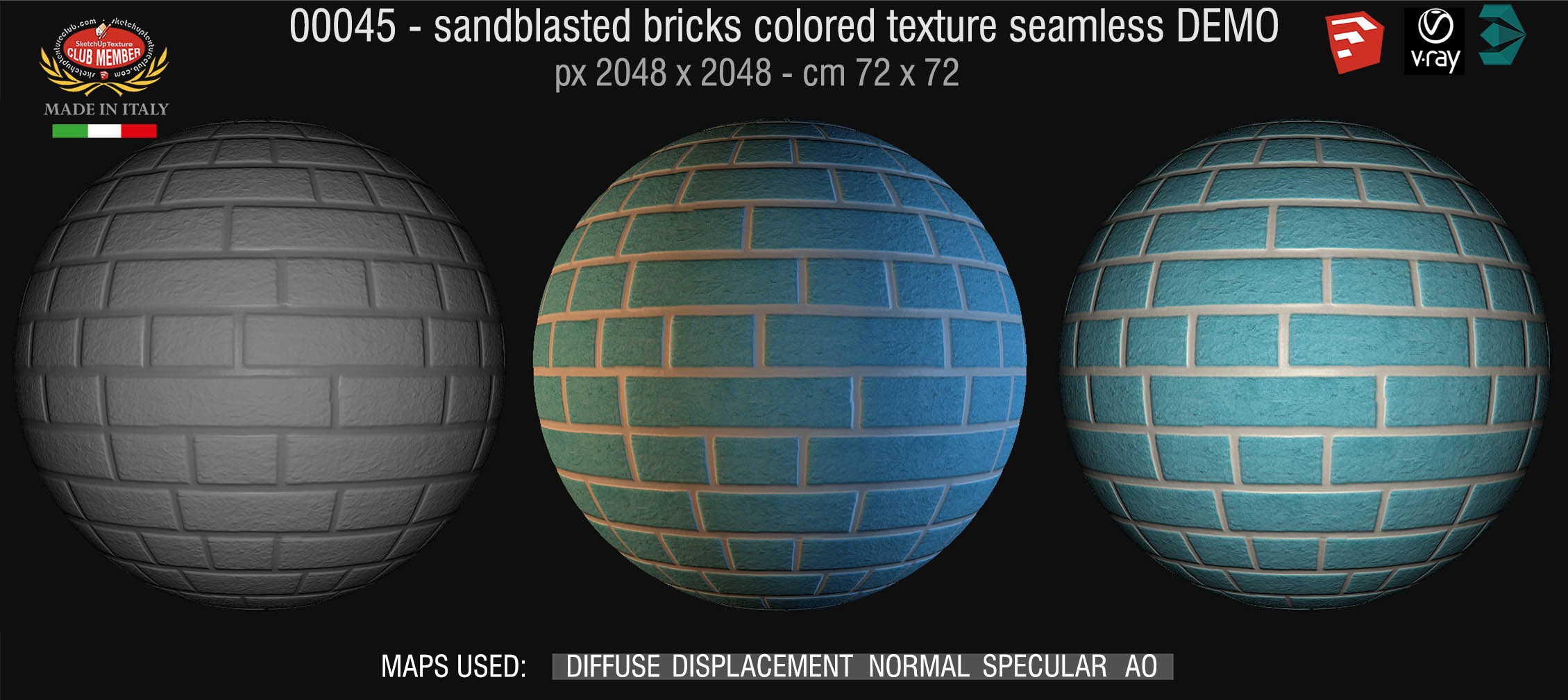 00045 Sandblasted bricks colored texture seamless + maps DEMO