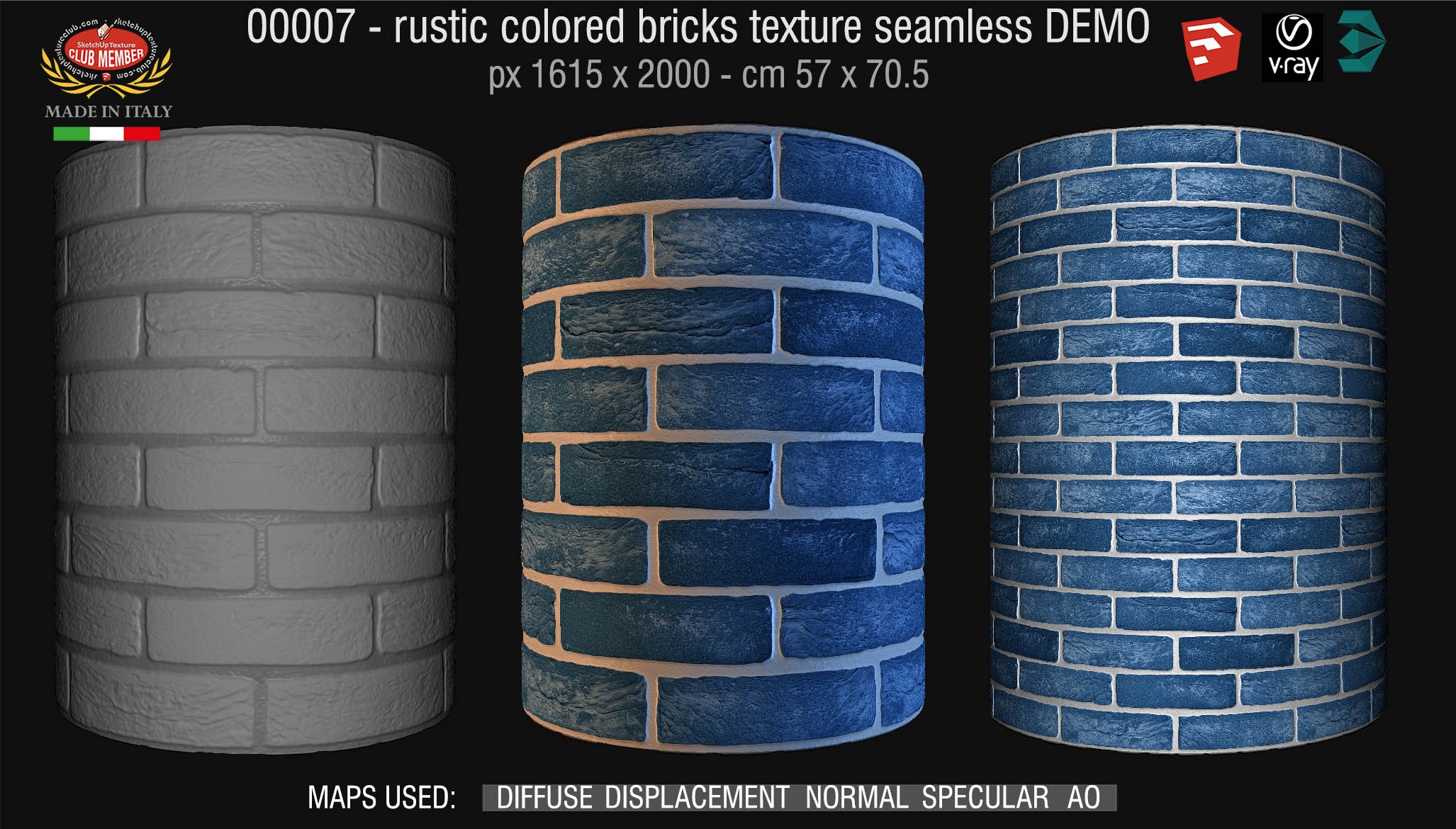 00007 colored rustic bricks texture seamless + maps DEMO