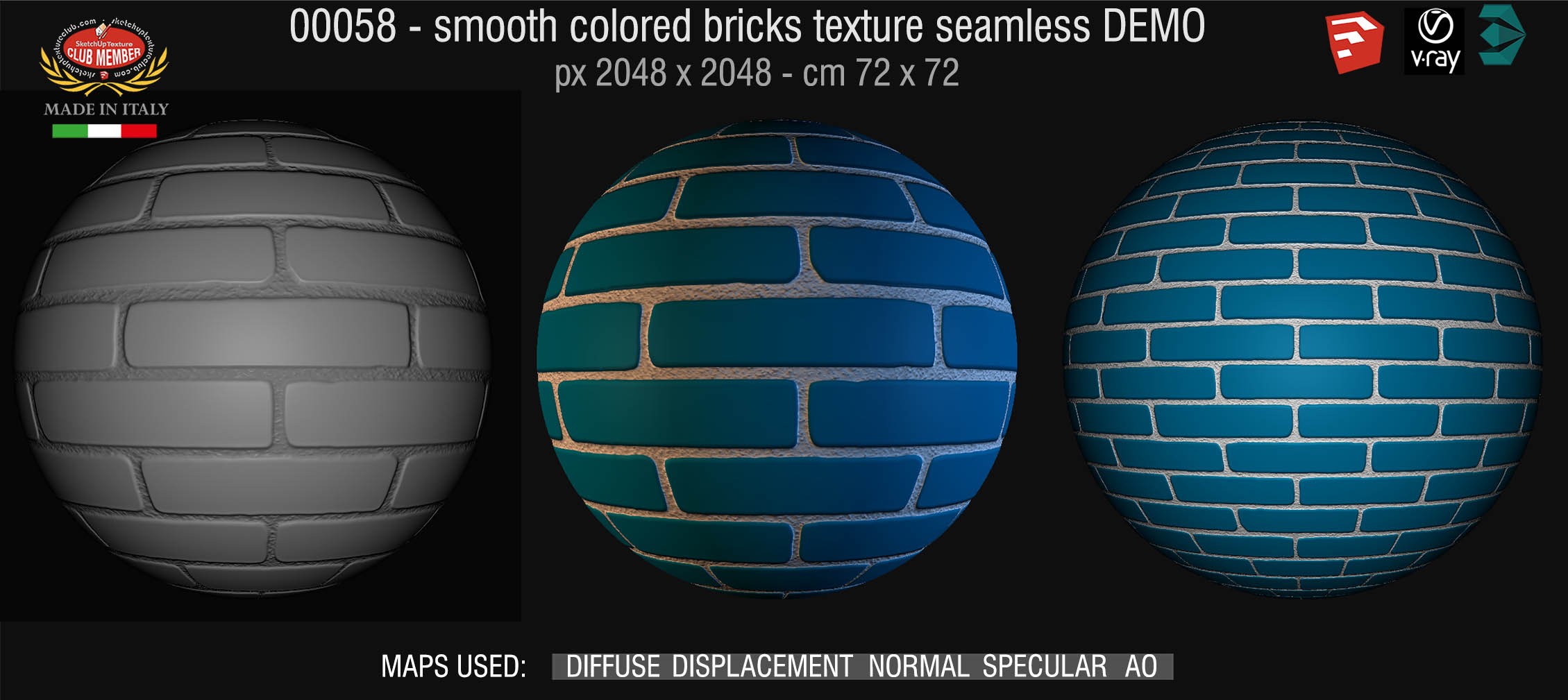 00058 smooth colored bricks texture seamless + maps DEMO