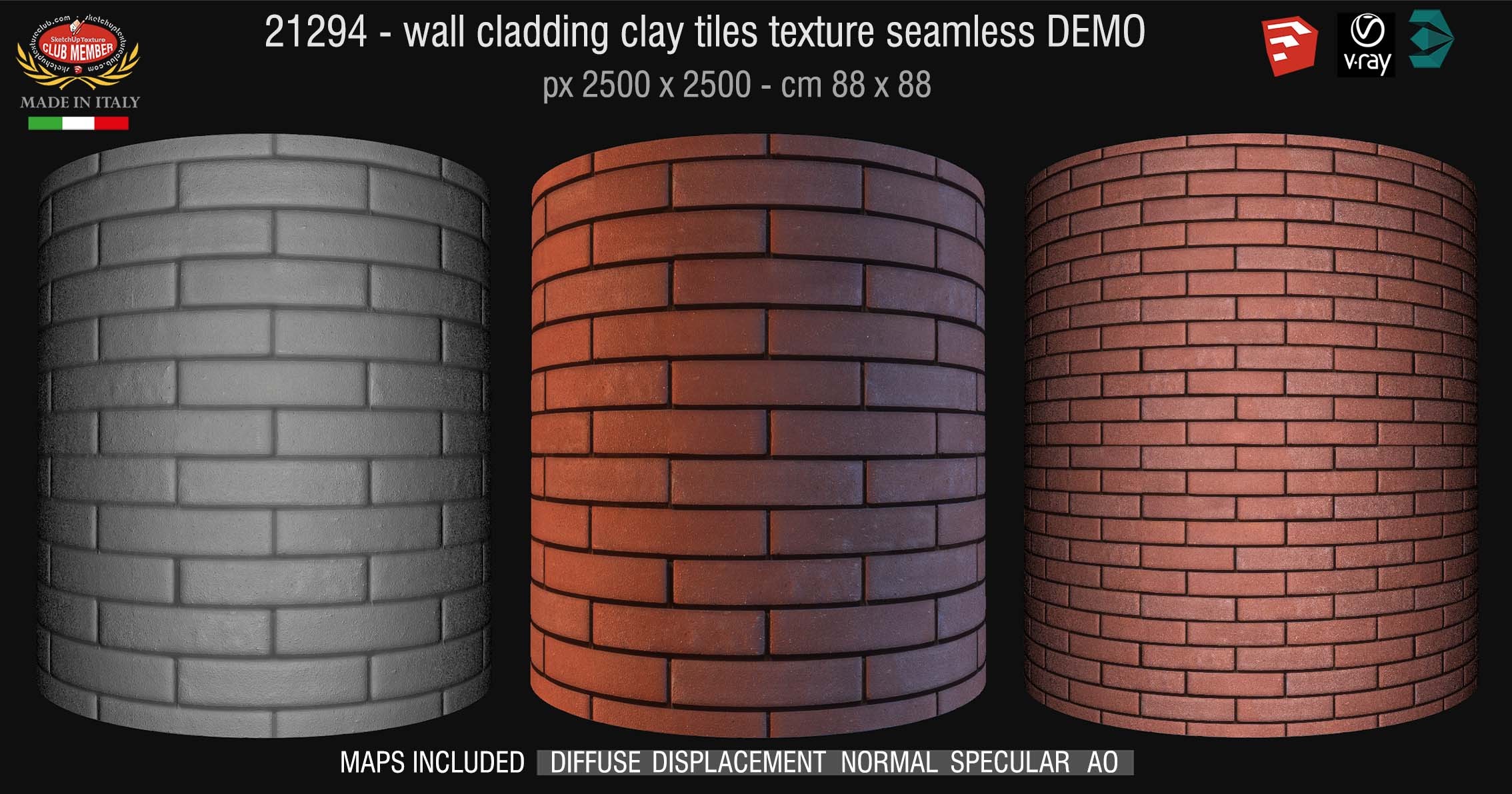 21294 Wall cladding clay tiles texture + maps DEMO