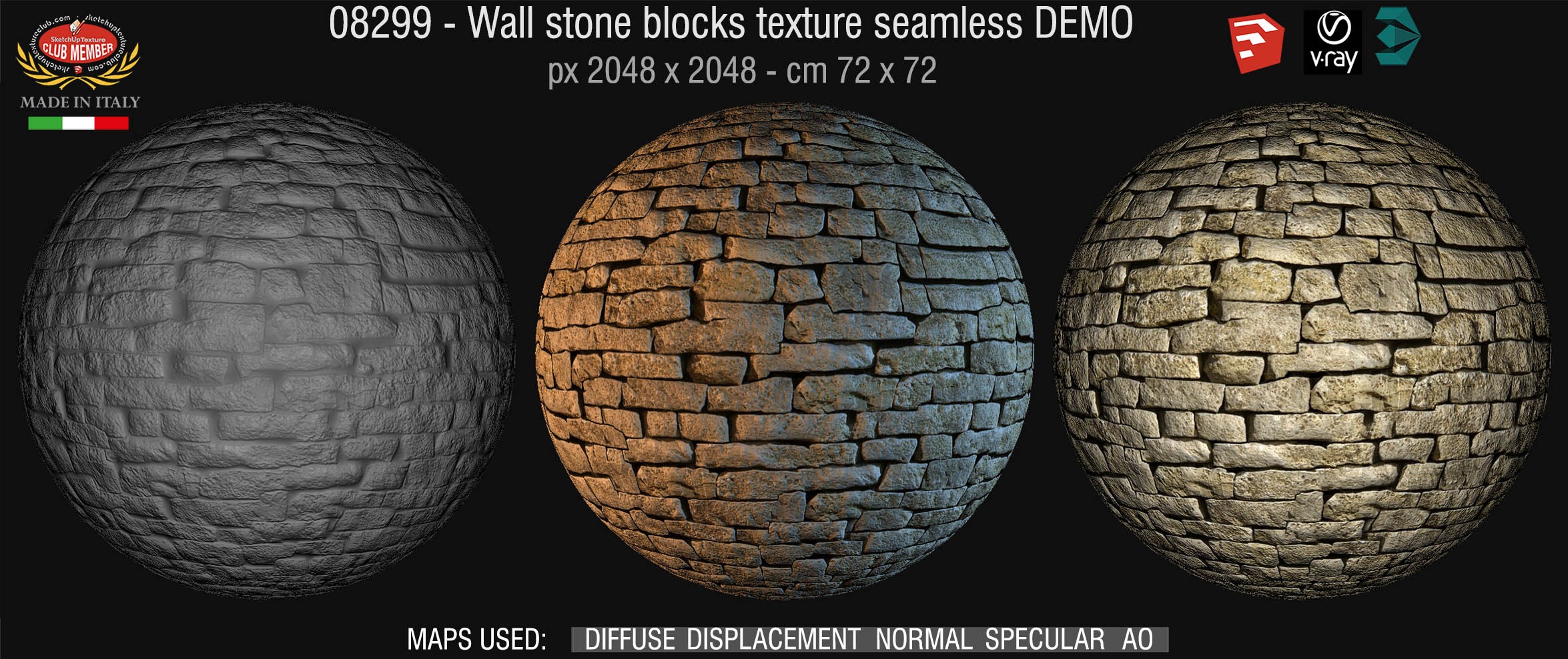 08299 HR Wall stone with regular blocks texture + maps DEMO