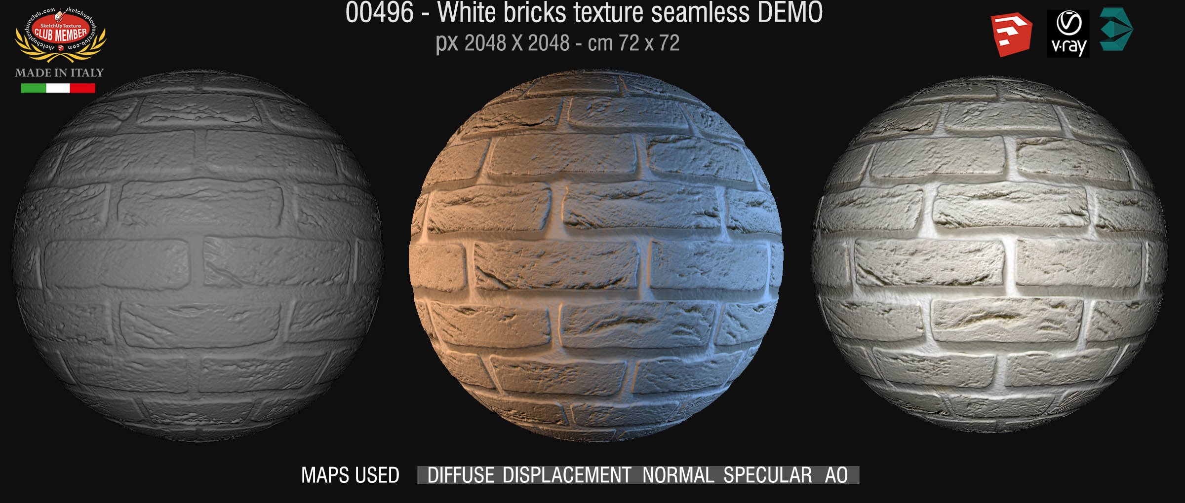 00496 White bricks texture seamless + maps DEMO