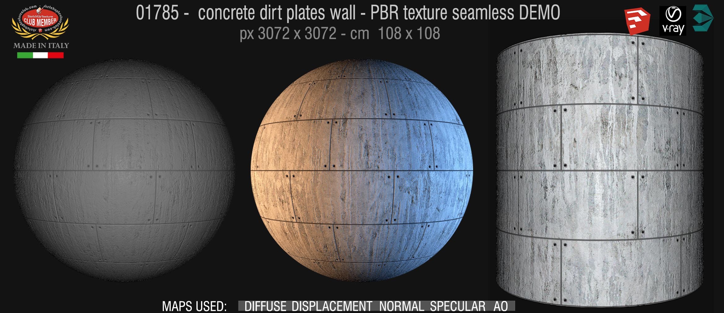 01785 concrete dirt plates wall PBR texture seamless DEMO