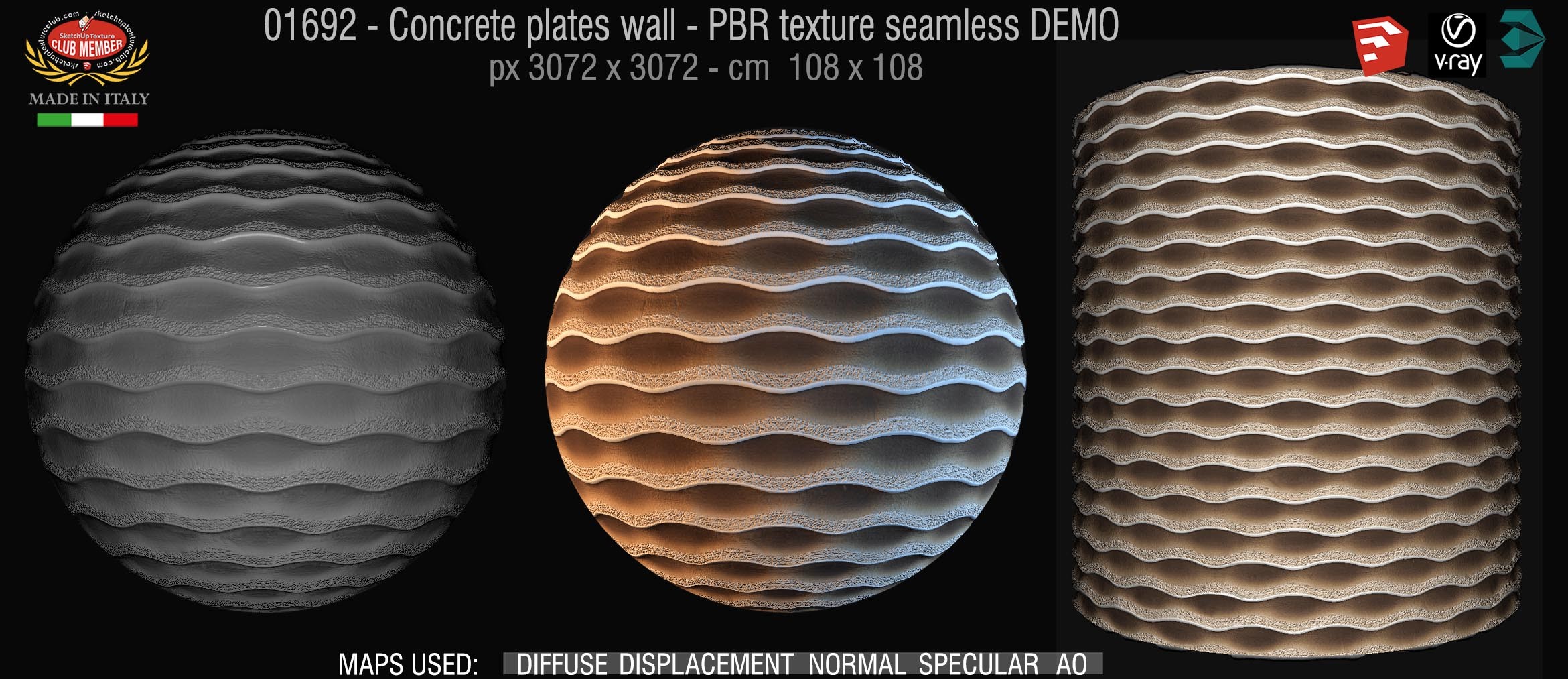 01692 Concrete clean plates wall PBR texture seamless DEMO