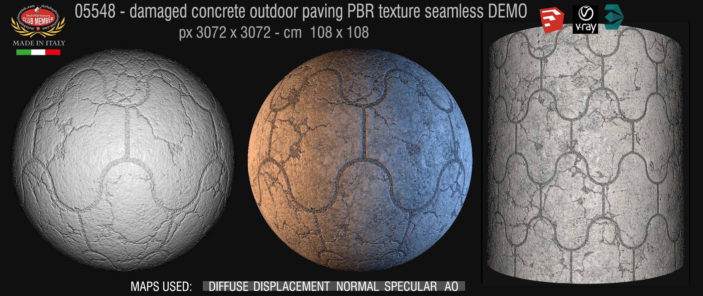 05548 Damaged concrete outdoor paving PBR texture seamless DEMO