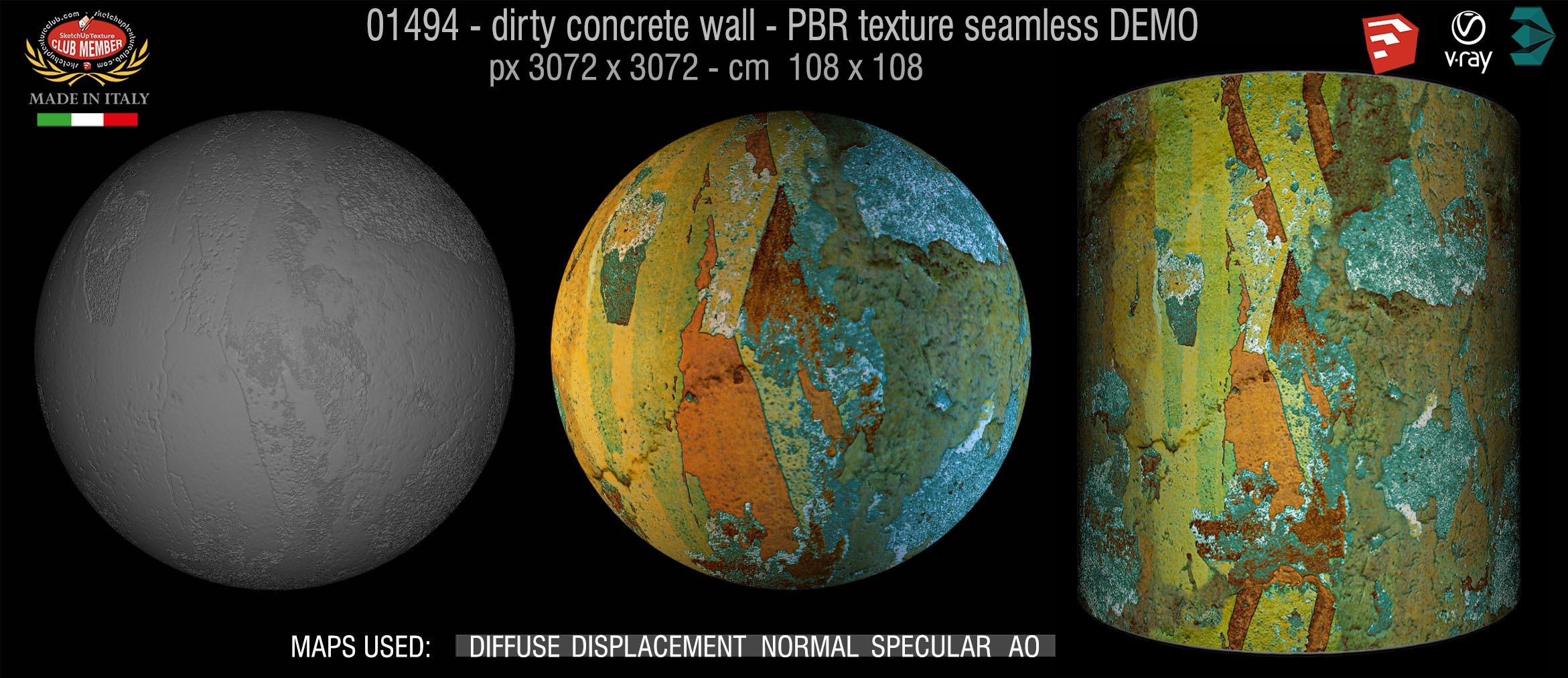 01494 Concrete bare dirty wall PBR texture seamless DEMO