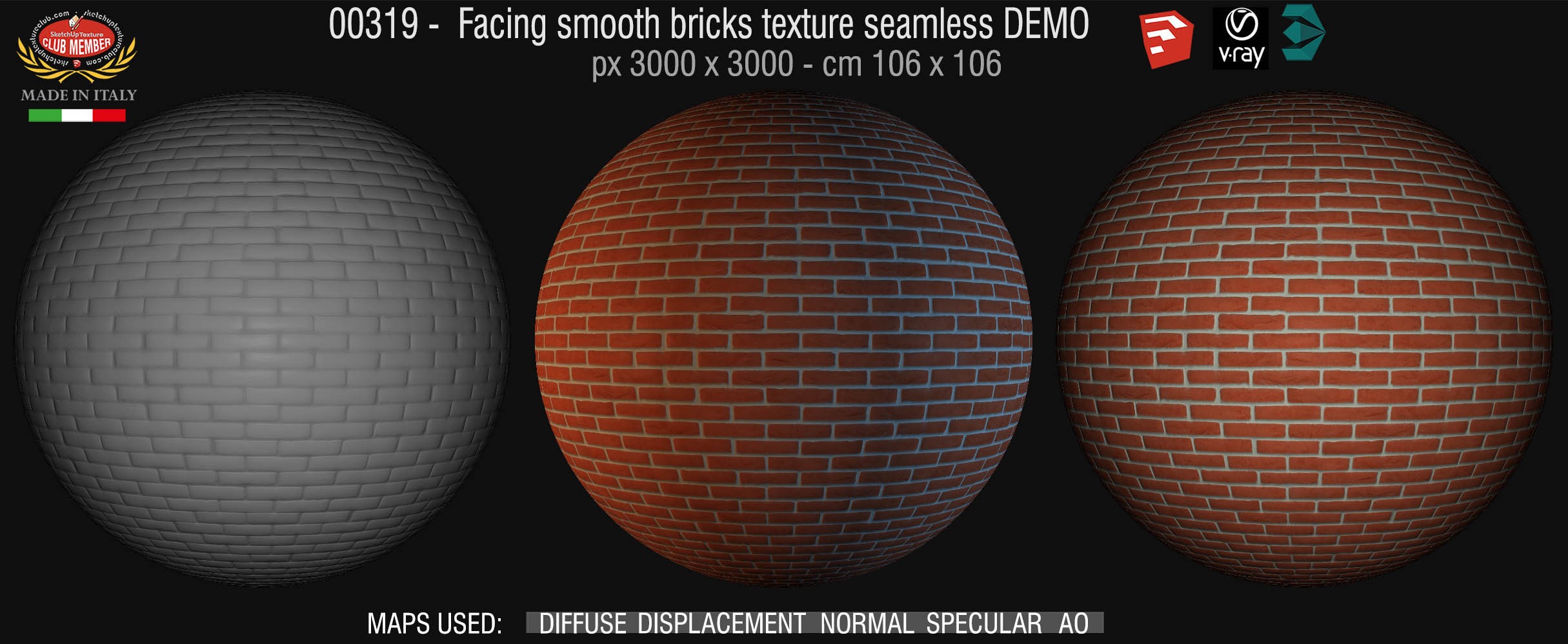 00319 Facing smooth bricks texture seamless + maps DEMO