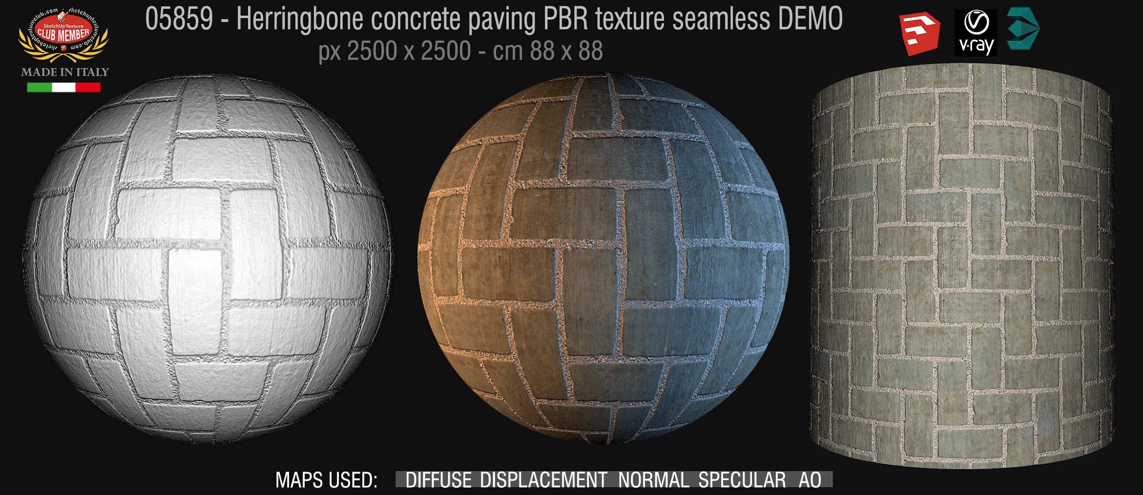 05859 Herringbone concrete paving PBR texture seamless DEMO