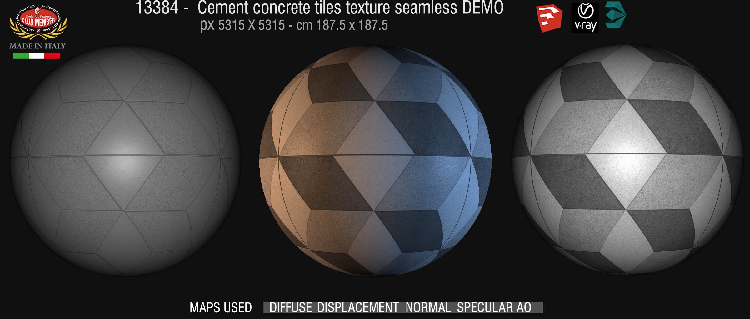 13384 Cement concrete tile texture seamless + maps DEMO