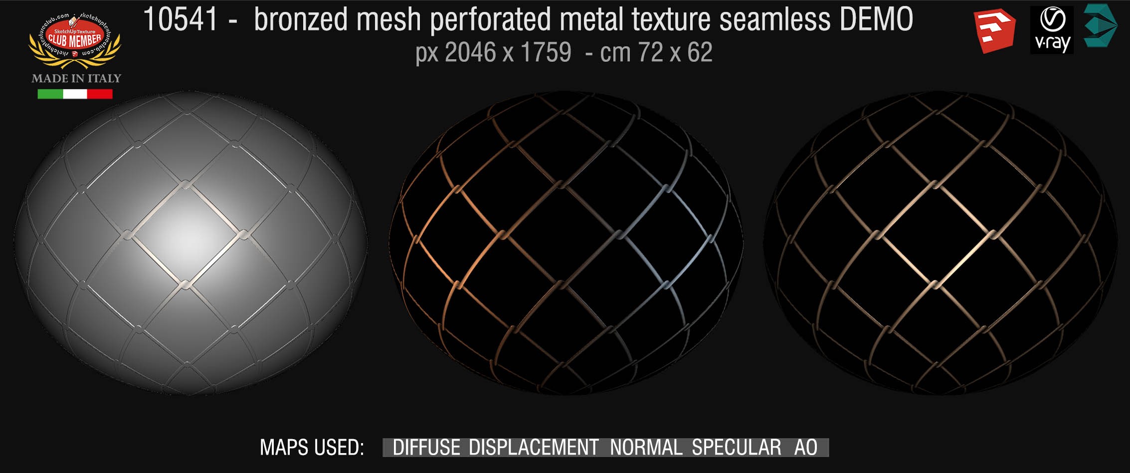 10541 HR Bronzed mesh perforate metal texture seamless + maps DEMO