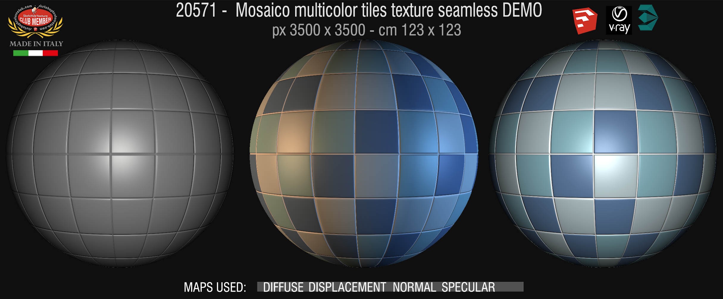 20571 Mosaic multicolor tiles texture + maps DEMO