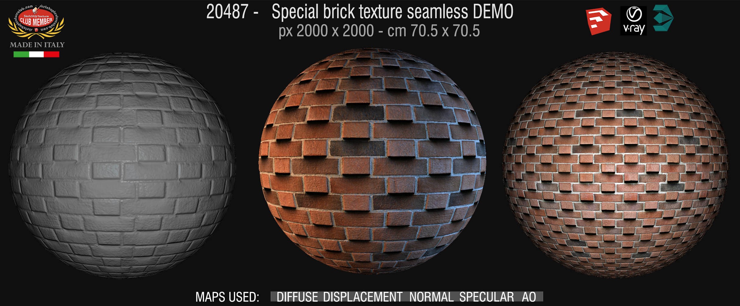 20487 Special brick texture seamless + maps DEMO