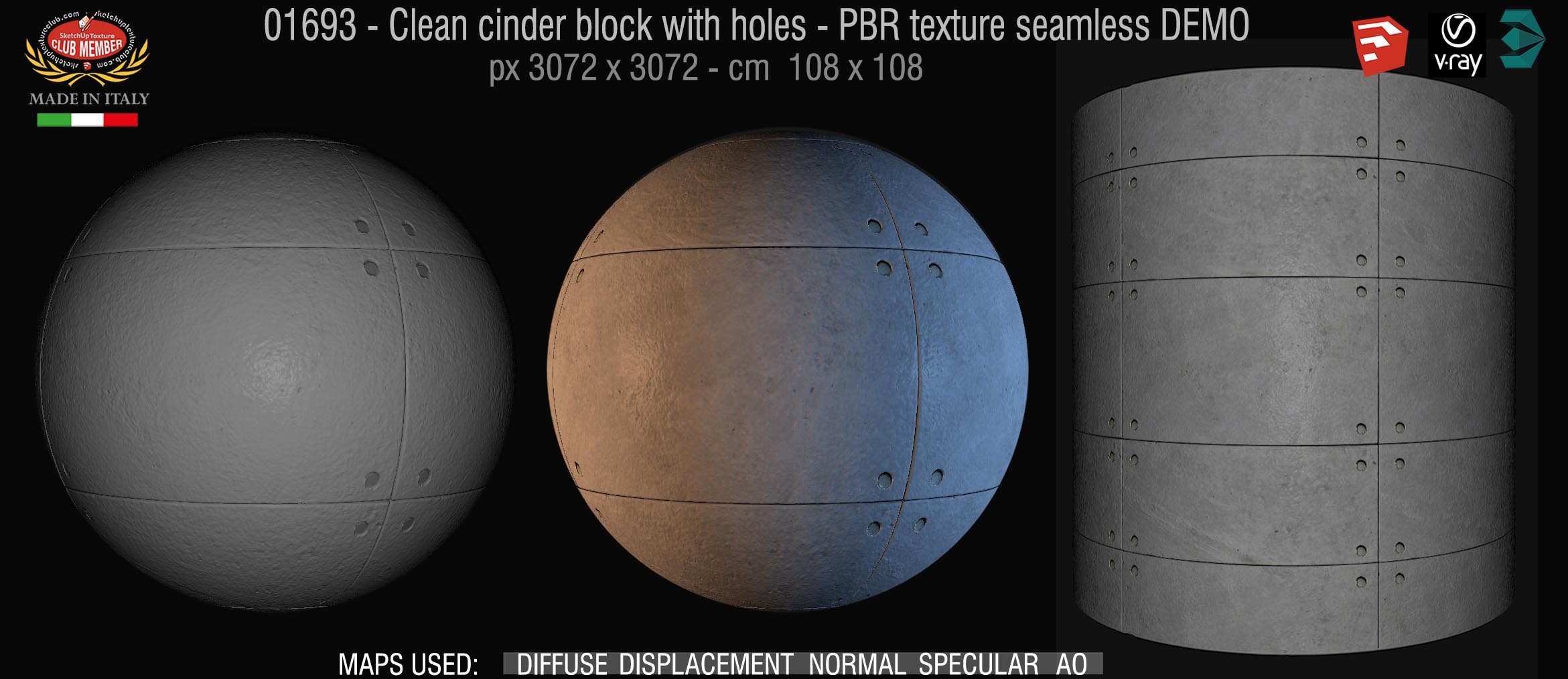 01693 Clean cinder block with holes PBR texture seamless DEMO