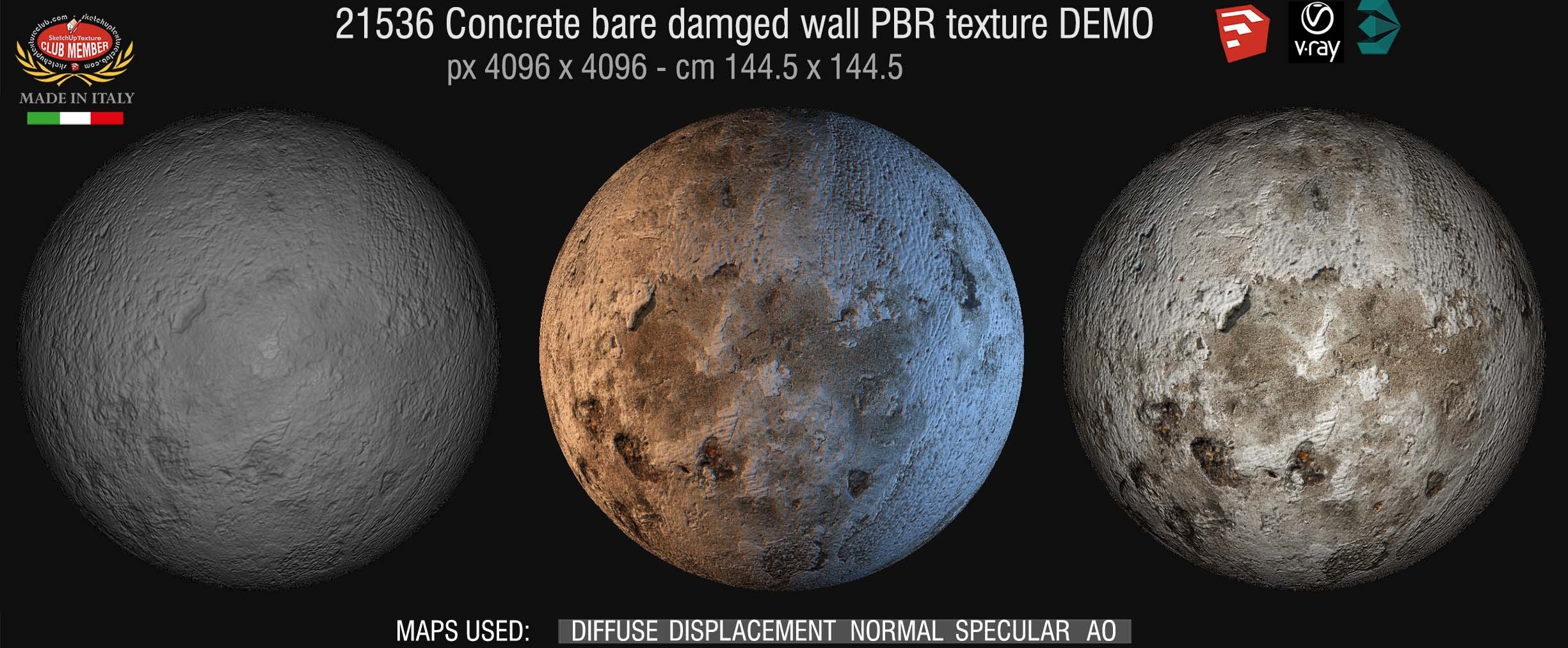 21536  Concrete bare damaged wall PBR texture seamless DEMO
