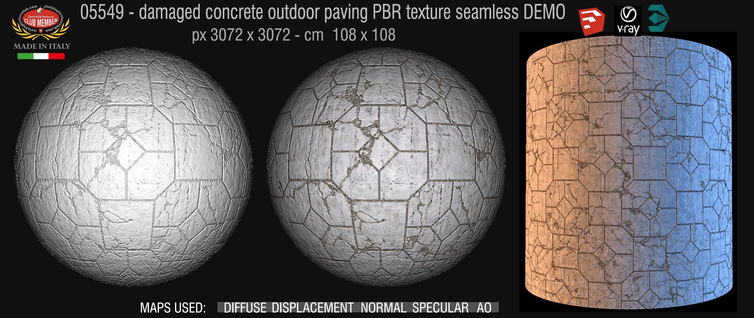 05549 Damaged concrete outdoor paving PBR texture seamless DEMO