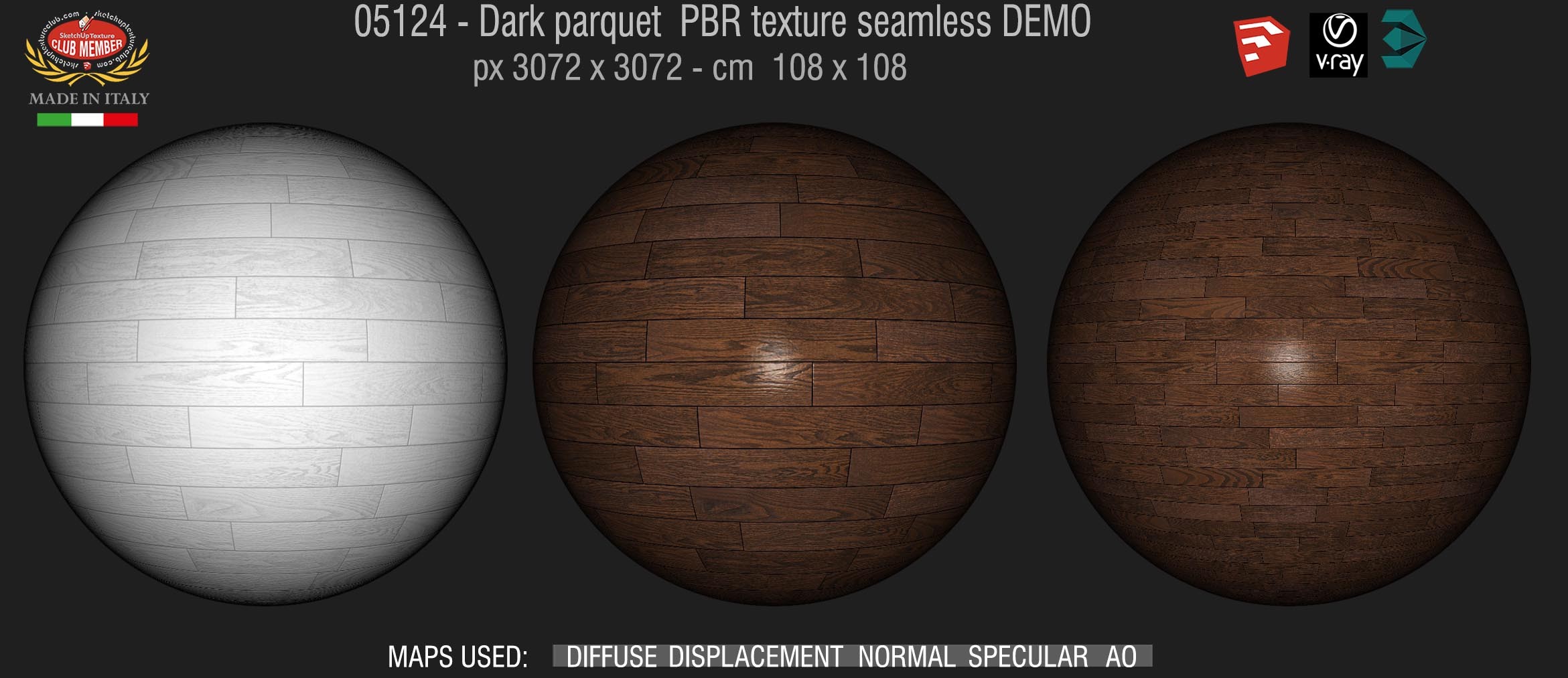 05124 Dark parquet PBR texture seamless DEMO