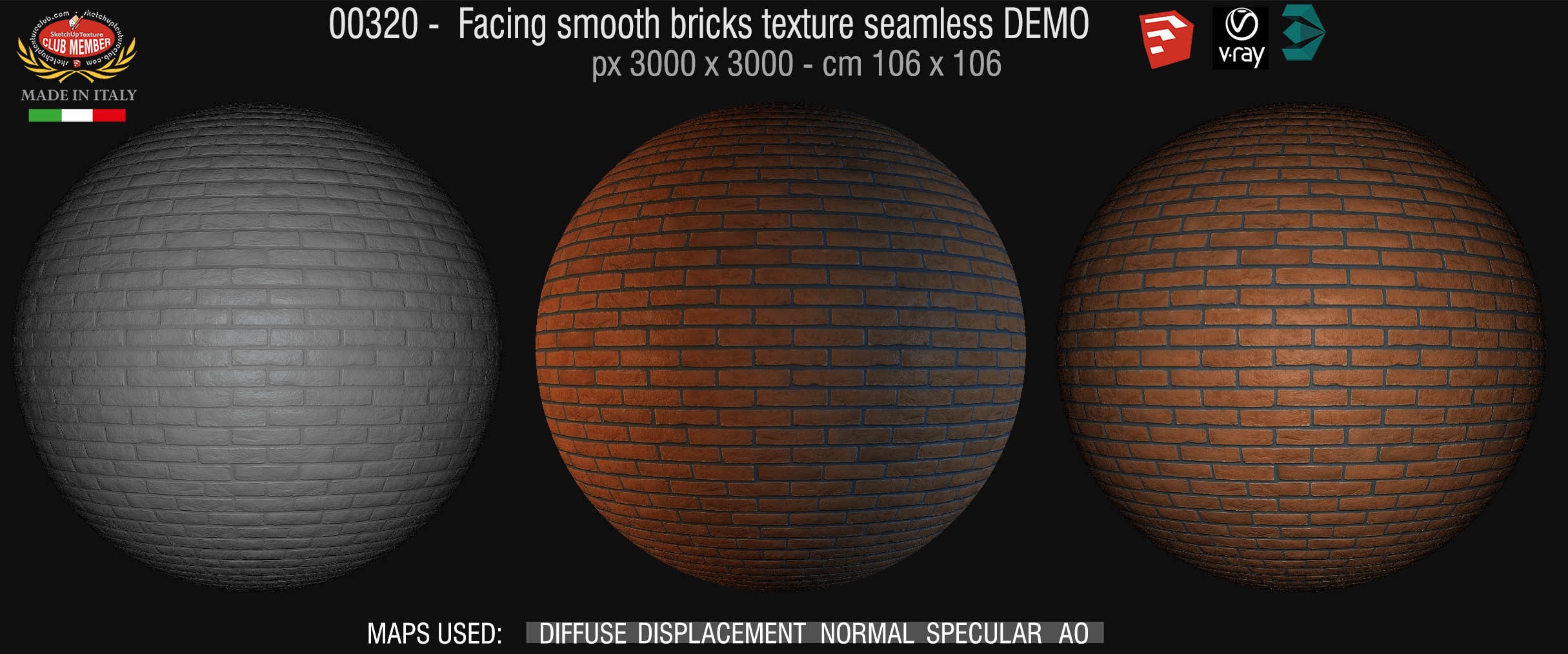 00320 Facing smooth bricks texture seamless + maps DEMO