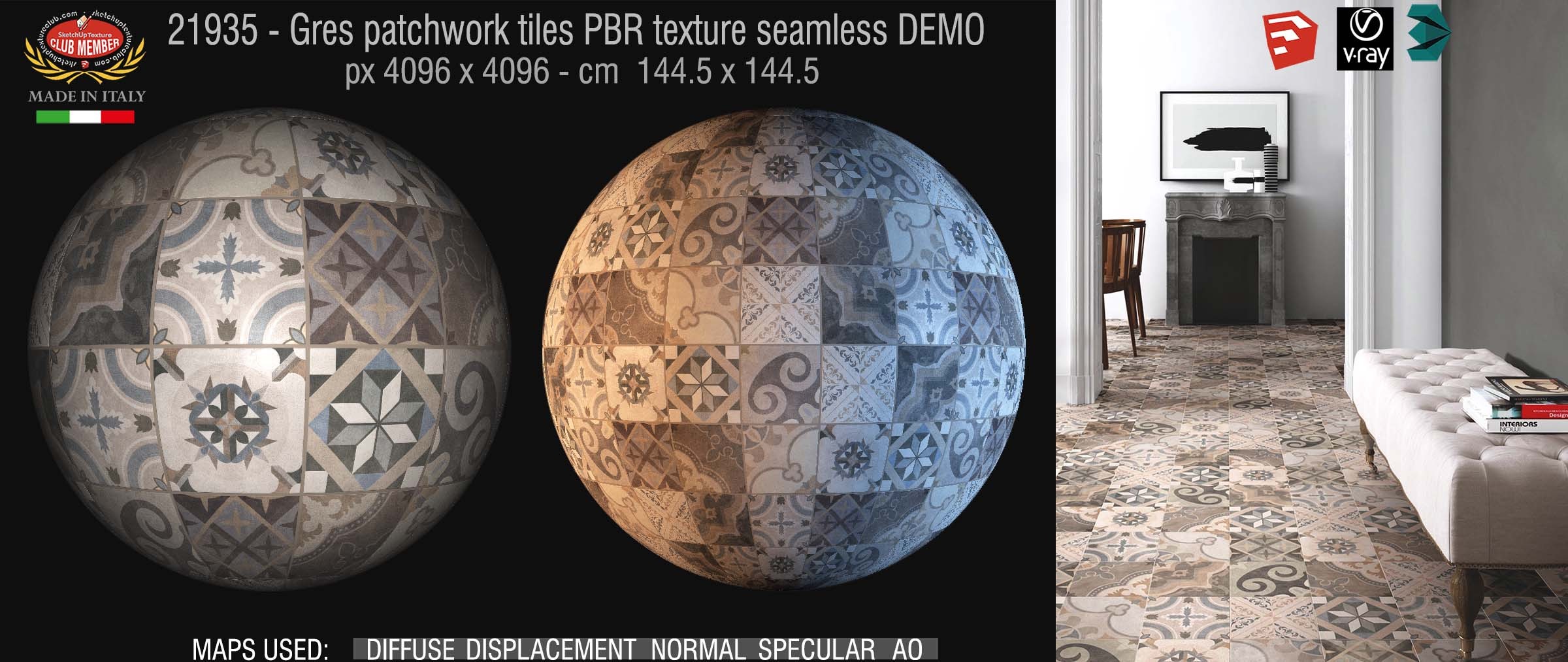 21935 Gres patchwork tiles PBR texture seamless DEMO