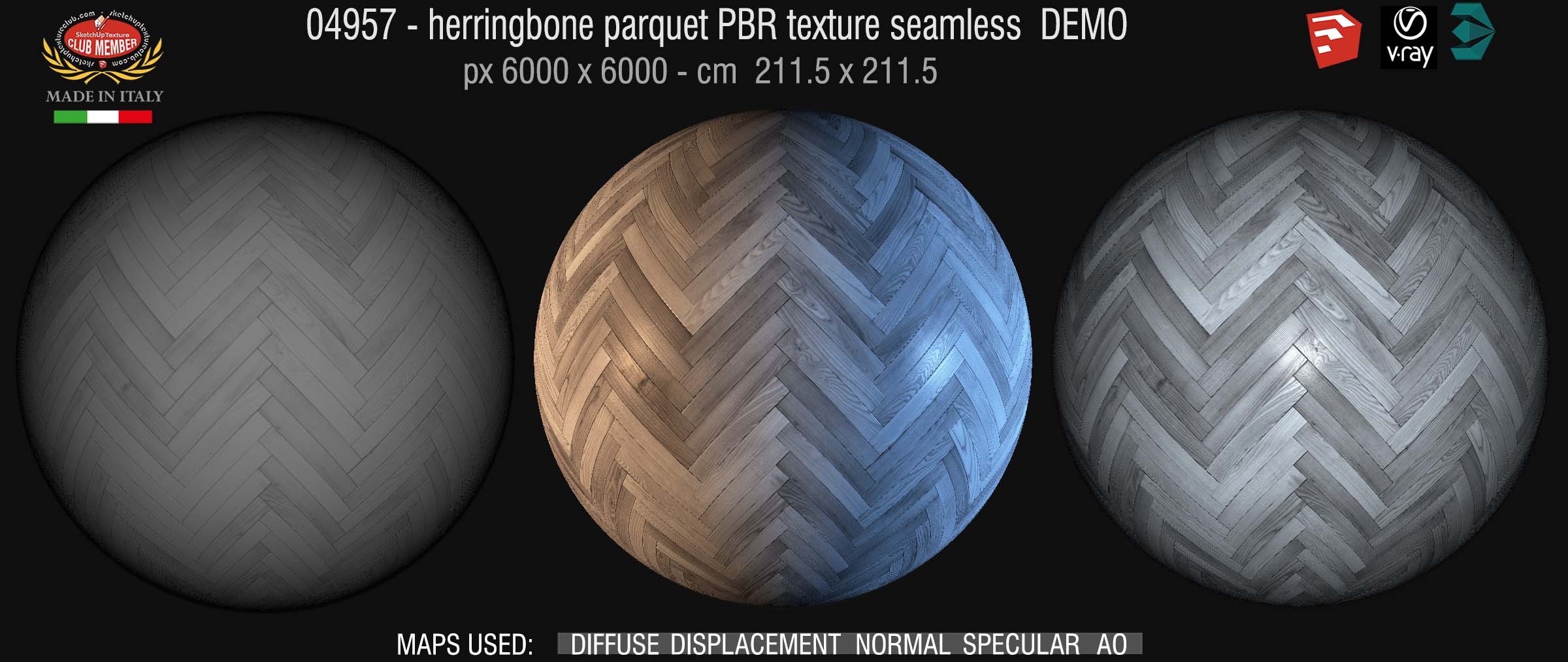 04957 Herringbone parquet PBR texture seamless DEMO