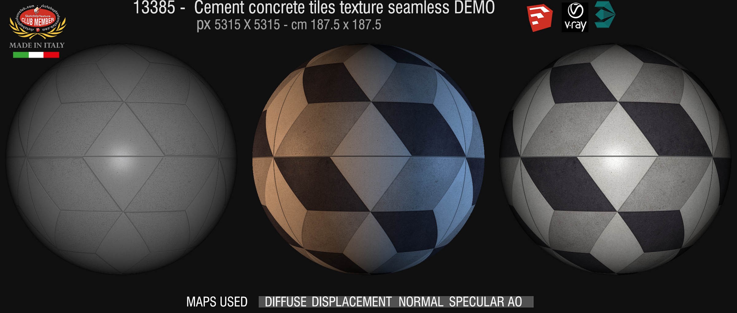 13385 Cement concrete tile texture seamless + maps DEMO