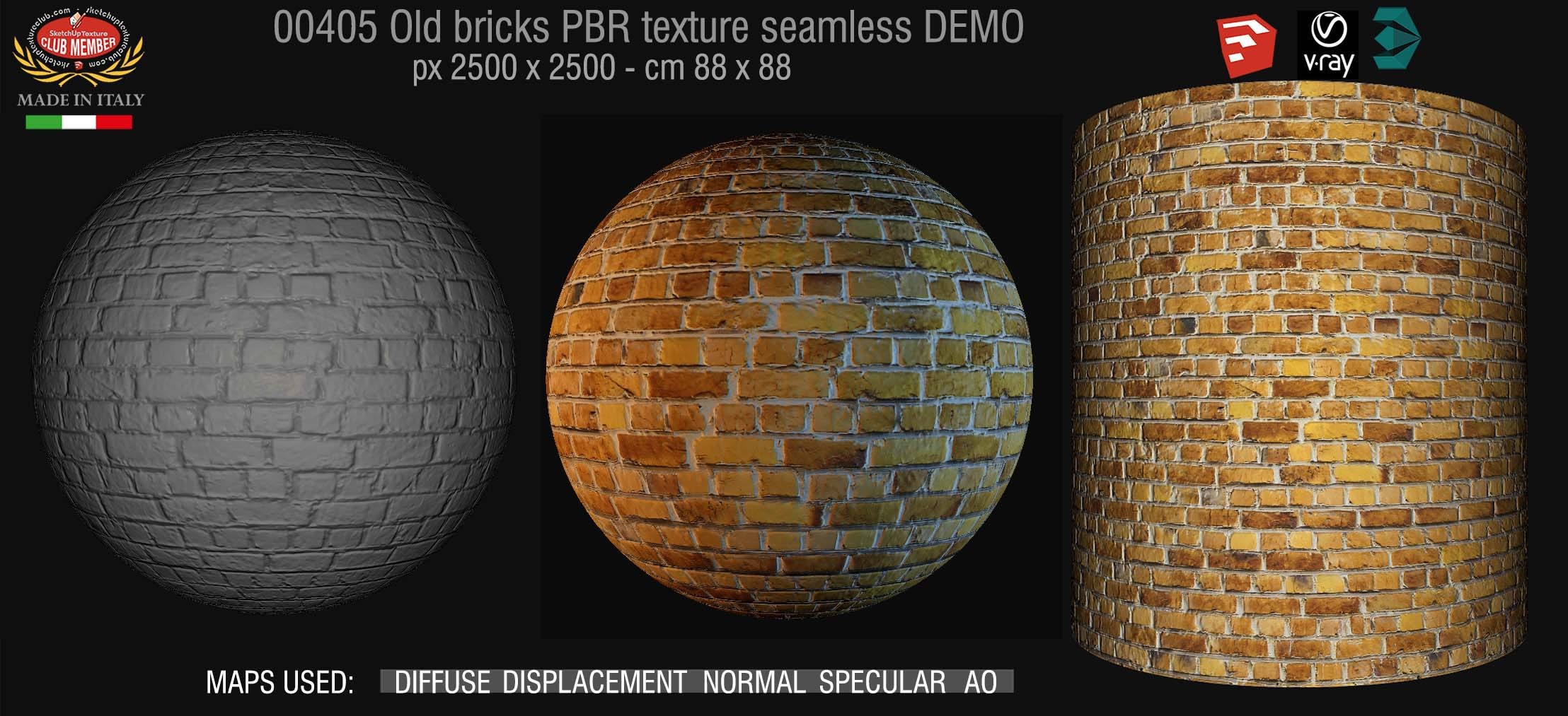 00405 Old bricks PBR texture seamless DEMO