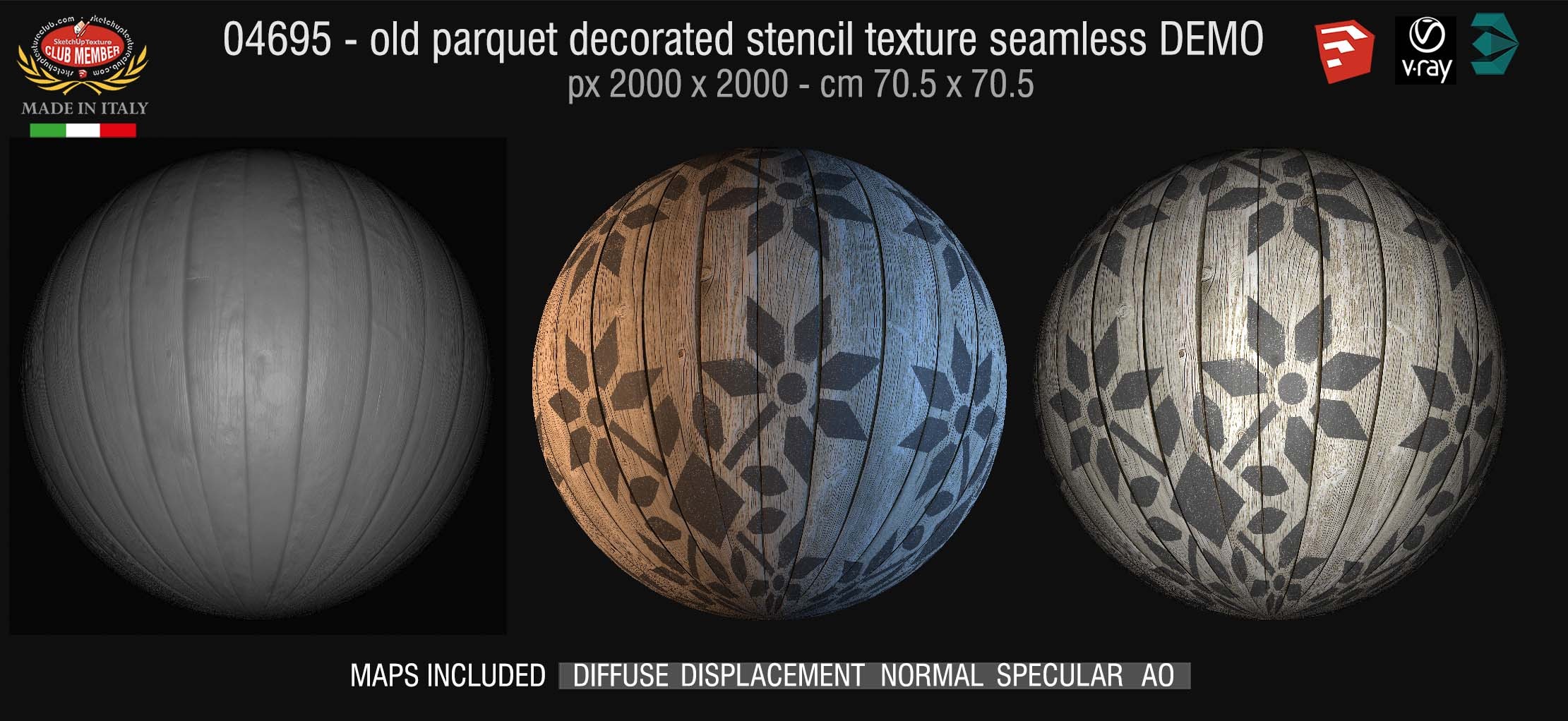 04695 HR Parquet decorated stencil texture seamless + maps DEMO