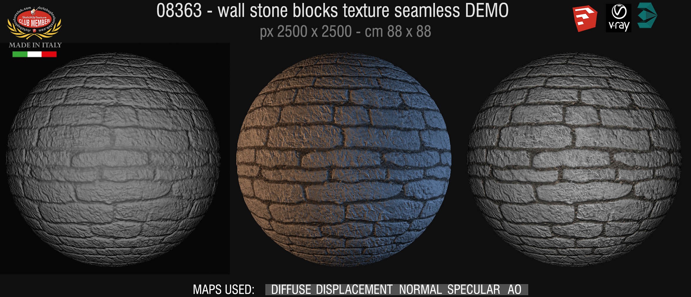 08363 HR Wall stone with regular blocks texture + maps DEMO