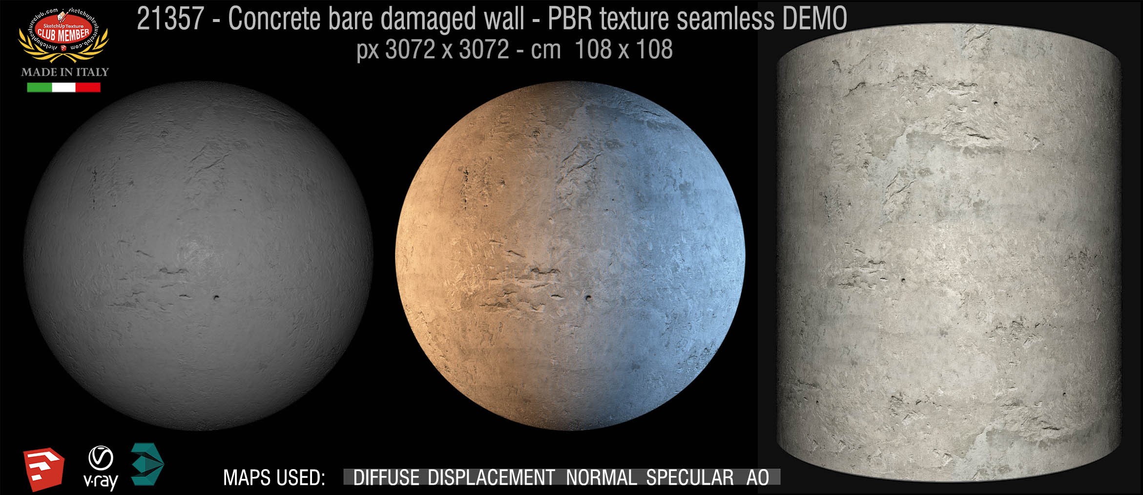 21537 Concrete bare damaged wall PBR texture seamless DEMO