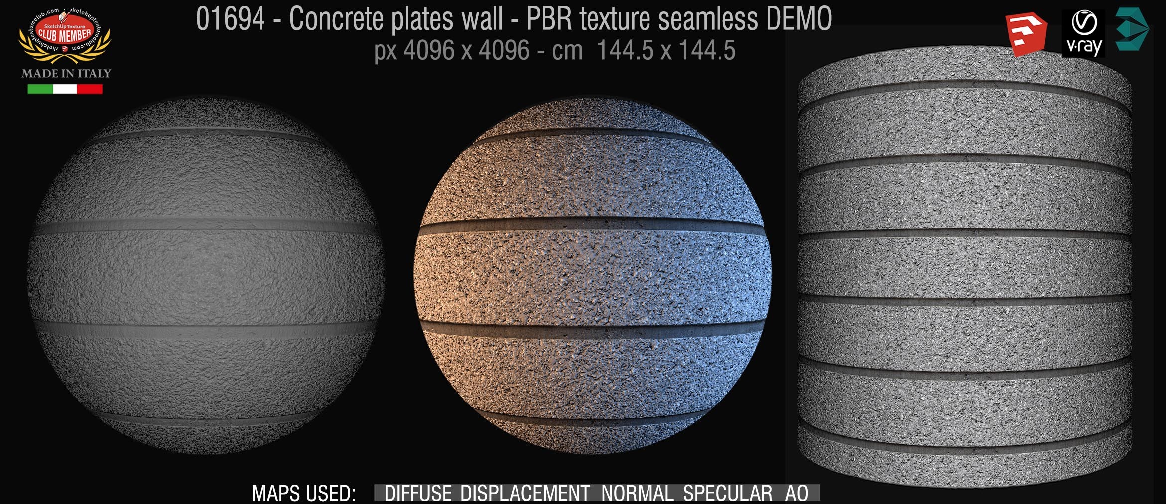 01694 Concrete clean plates wall PBR texture seamless DEMO