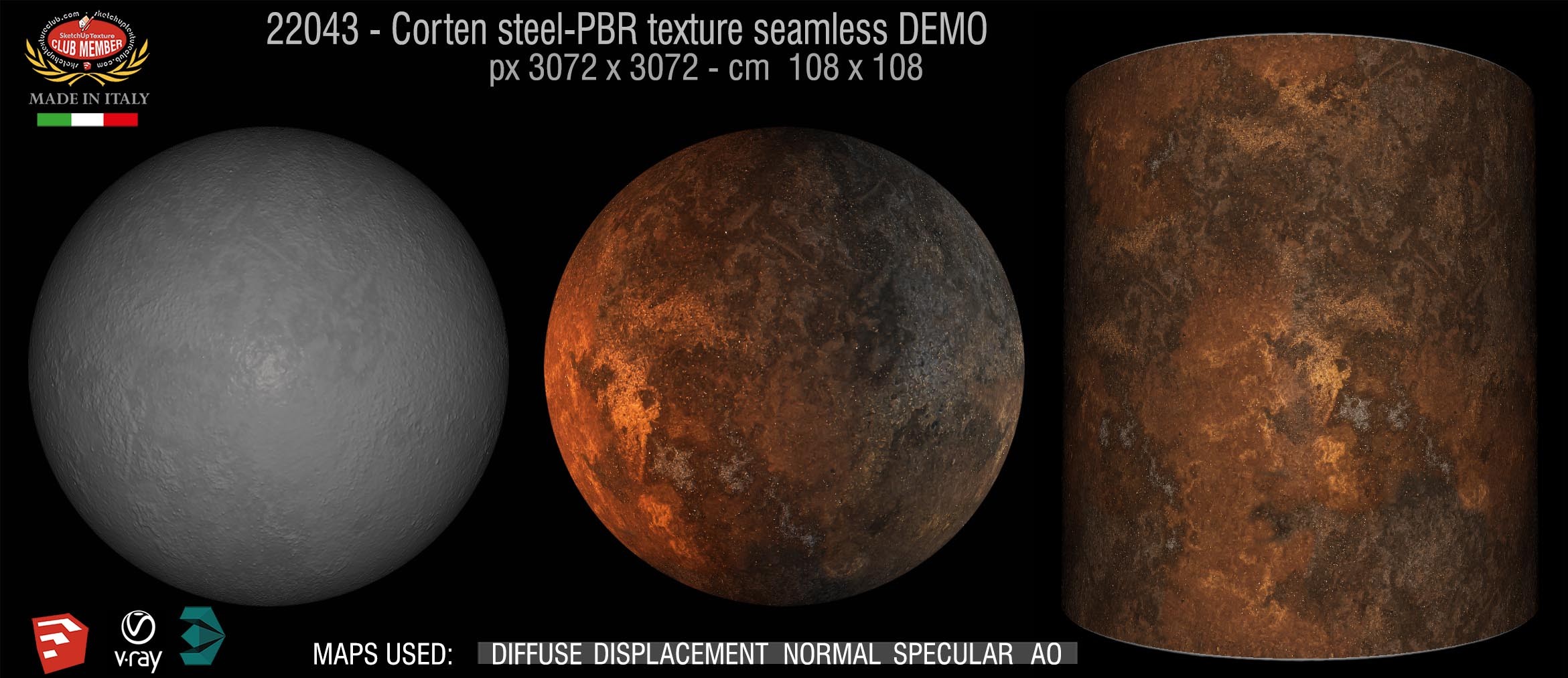 22043 Corten steel PBR texture seamless DEMO