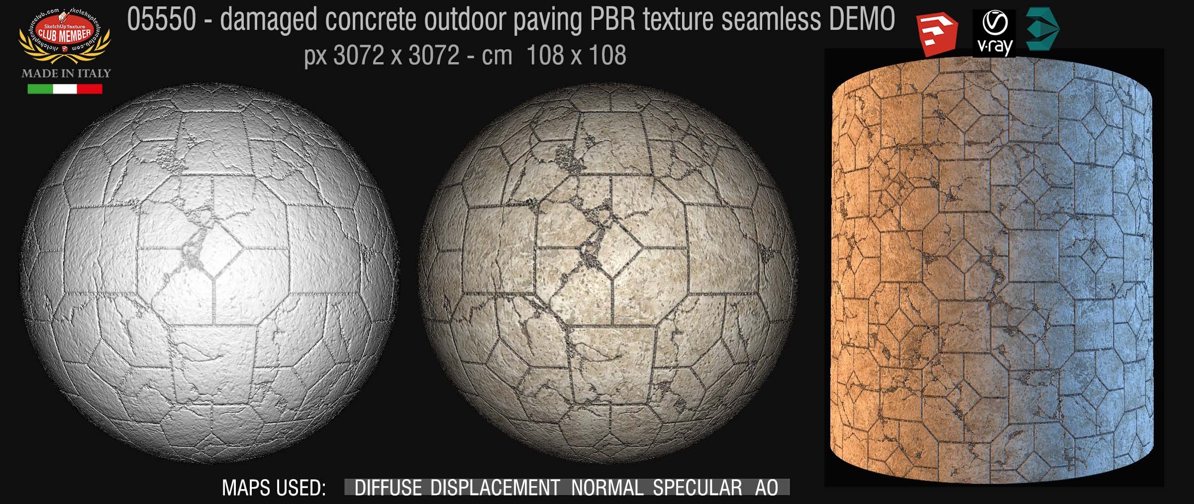05550 Damaged concrete outdoor paving PBR texture seamless DEMO