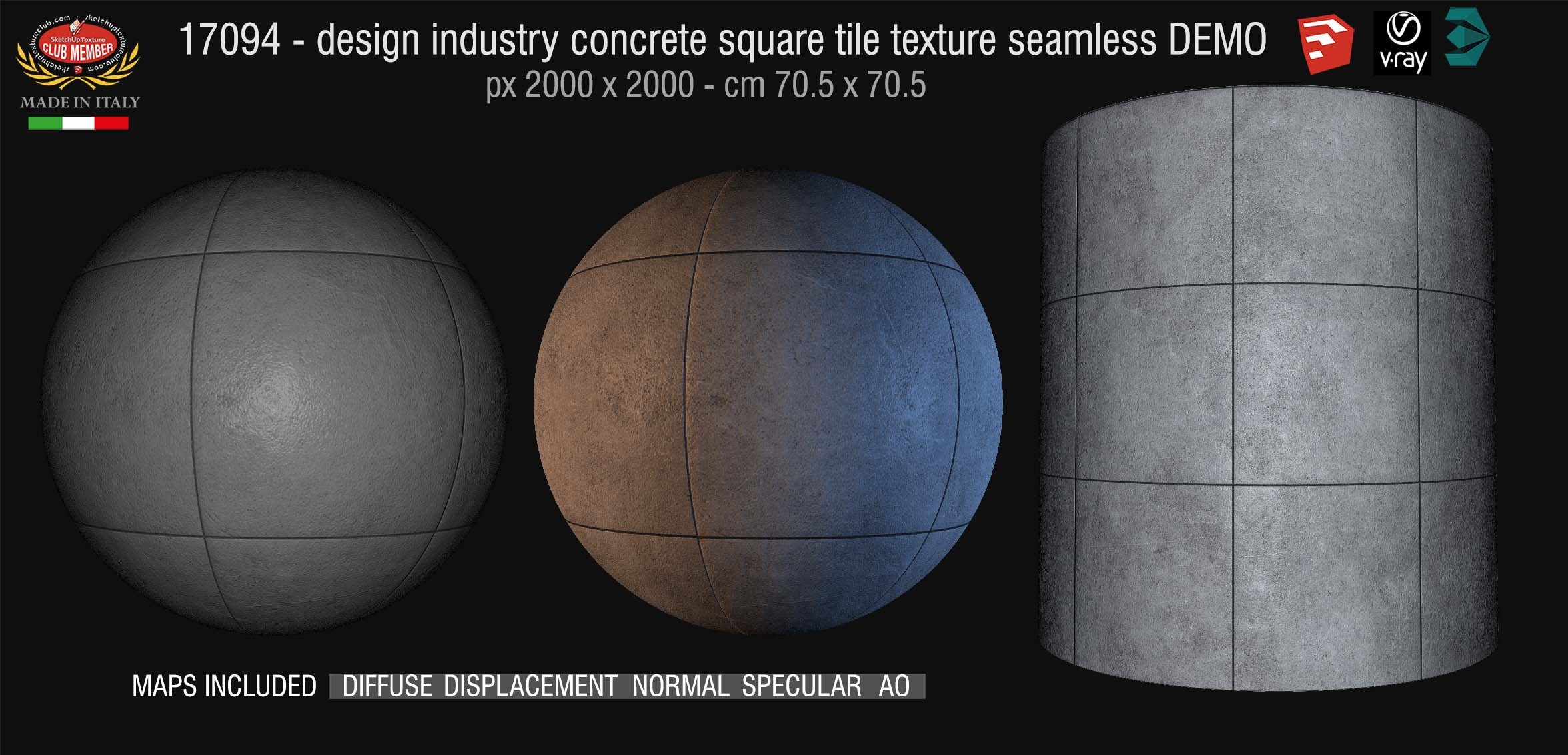 17094 HR Design industry concrete square tile texture seamless + maps DEMO