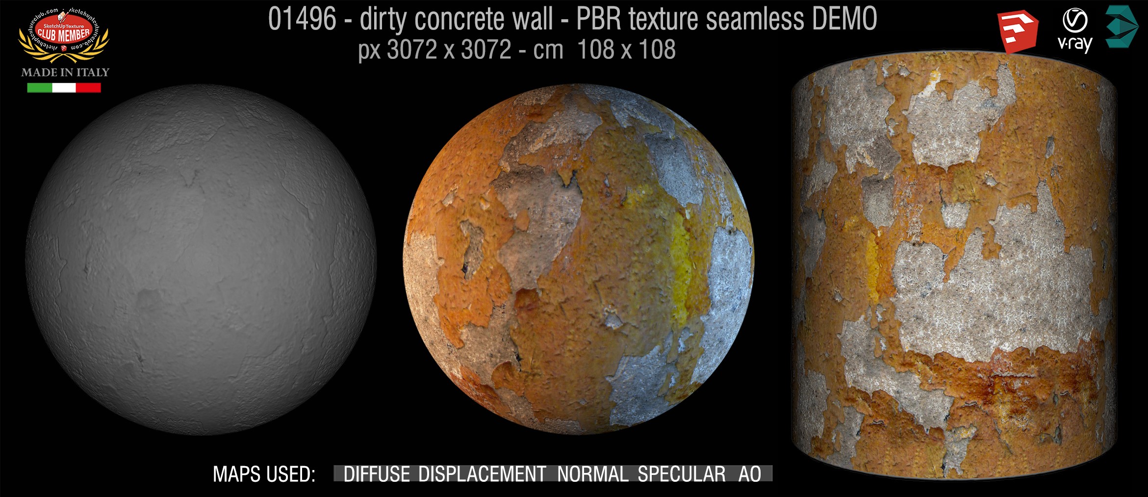01496 Concrete bare dirty wall PBR texture seamless DEMO