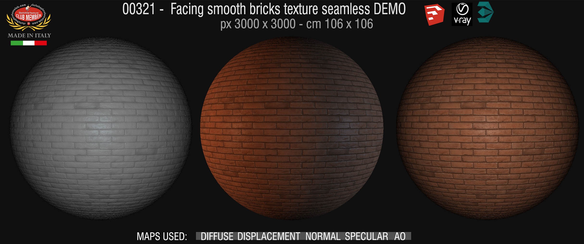00321 Facing smooth bricks texture seamless + maps DEMO
