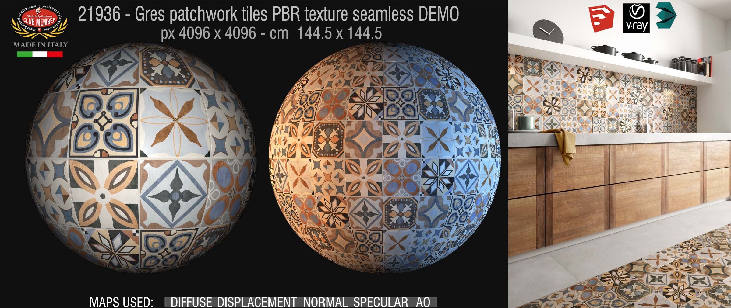 21936 Gres patchwork tiles PBR texture seamless DEMO