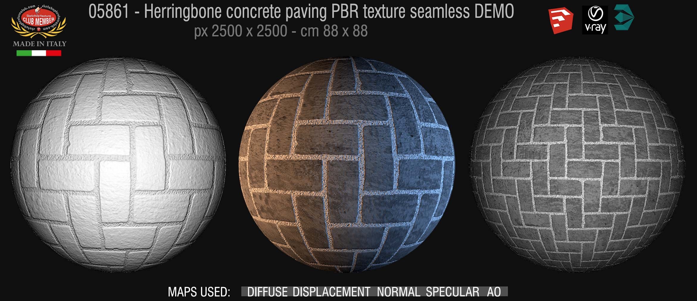 05861 Herringbone concrete paving PBR texture seamless DEMO