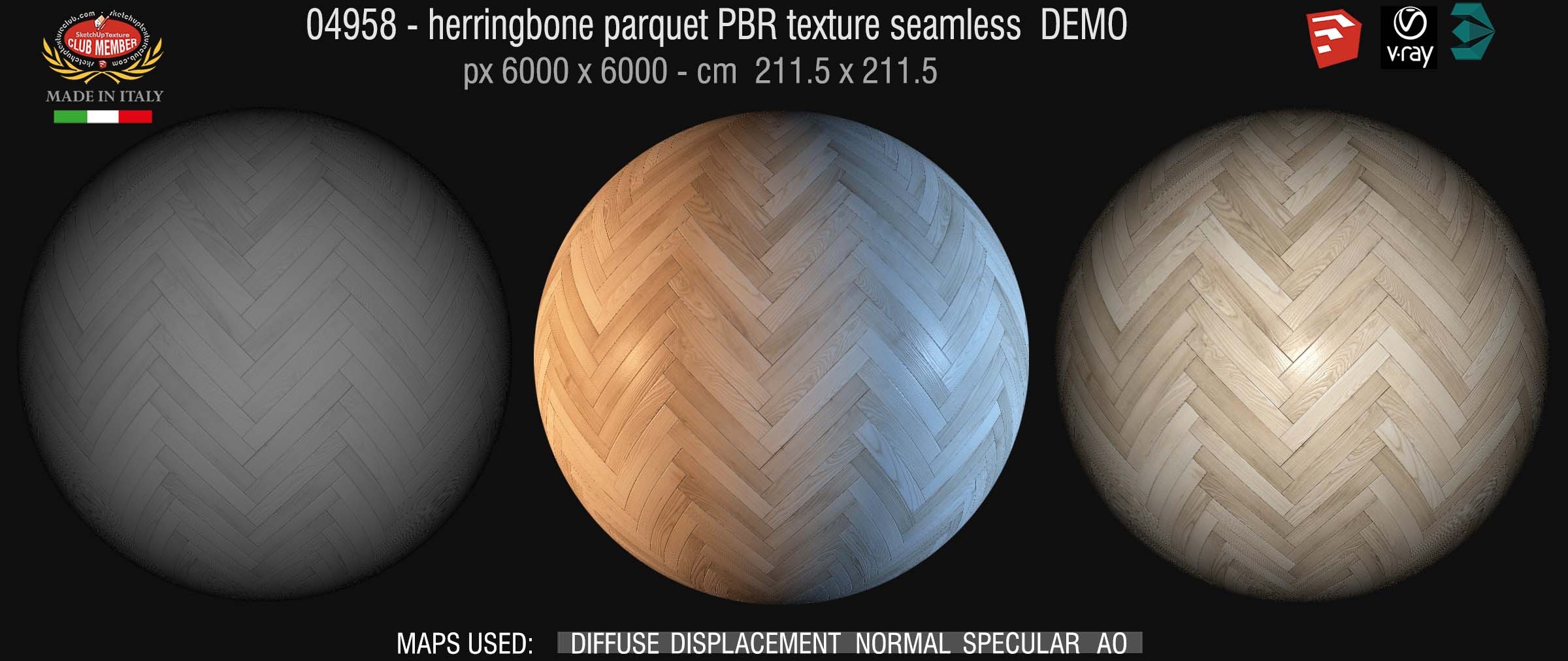 04958 Herringbone parquet PBR texture seamless DEMO