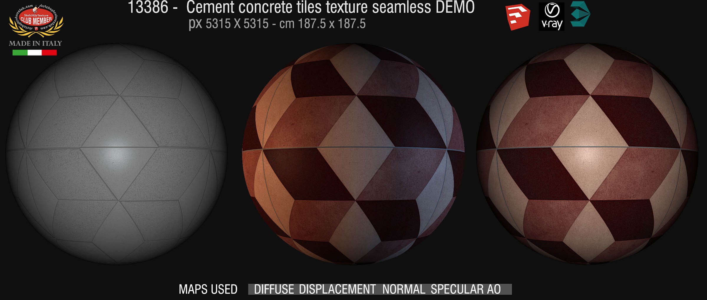 13386 Cement concrete tile texture seamless + maps DEMO