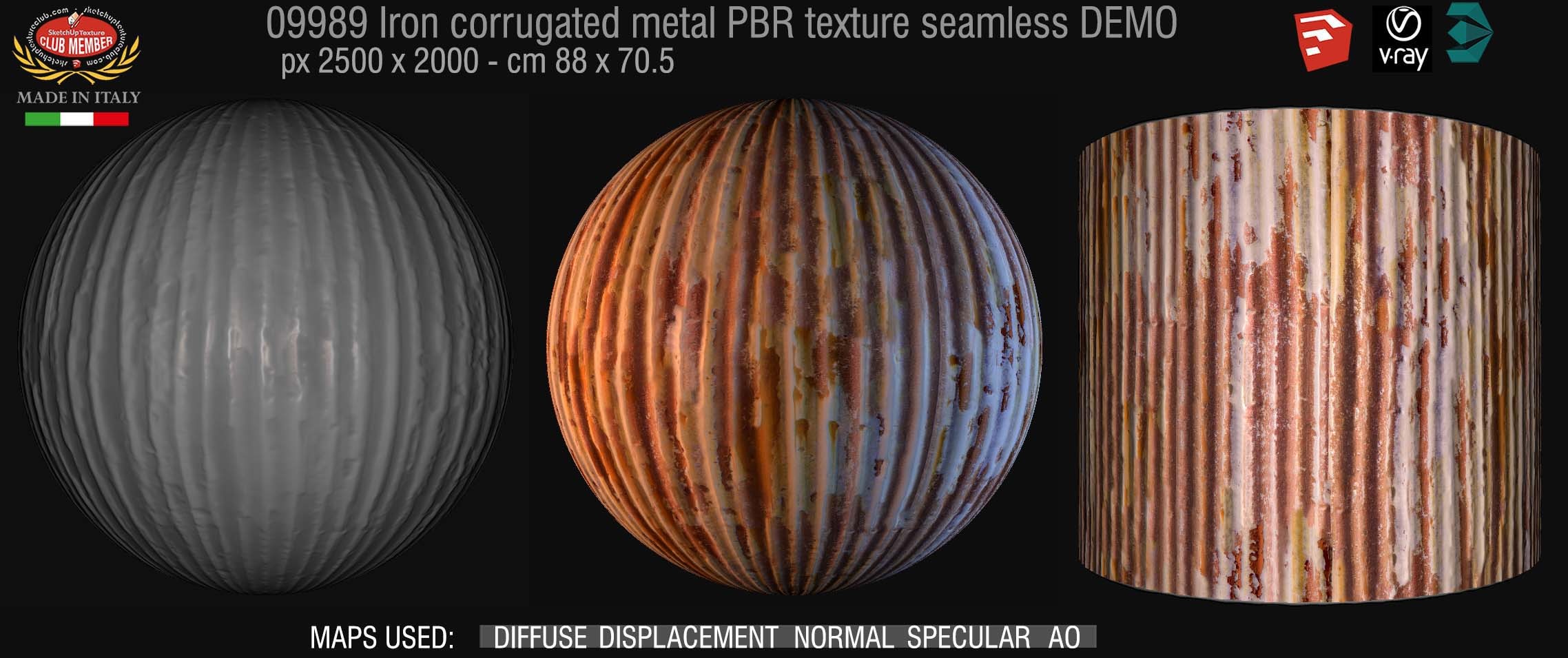 09989 Iron corrugated dirt rusty metal PBR texture seamless DEMO